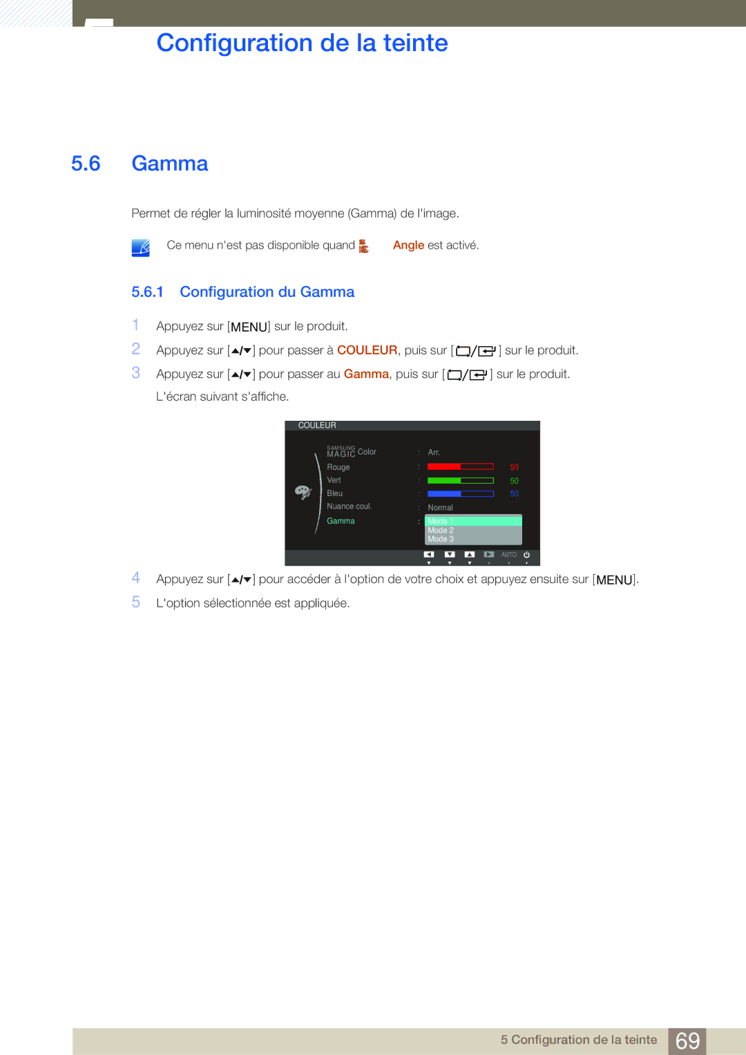 Samsung LF19TOWHBFM/EN, LF19TOWHBDM/EN, LF24TOWHBFM/EN, LF24TOWHBDM/EN manual Configuration du Gamma 