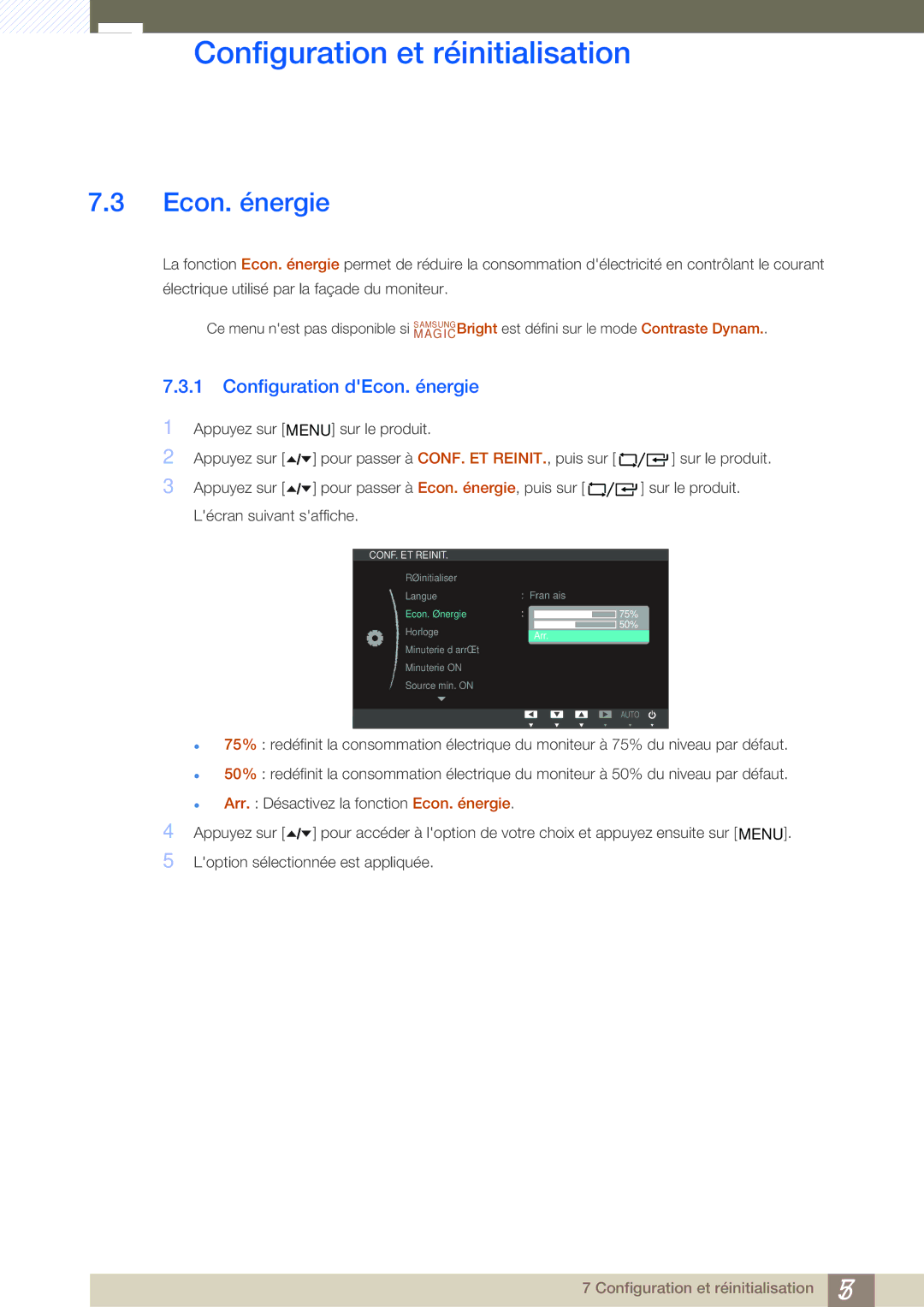 Samsung LF24TOWHBDM/EN, LF19TOWHBDM/EN, LF19TOWHBFM/EN, LF24TOWHBFM/EN manual Configuration dEcon. énergie 