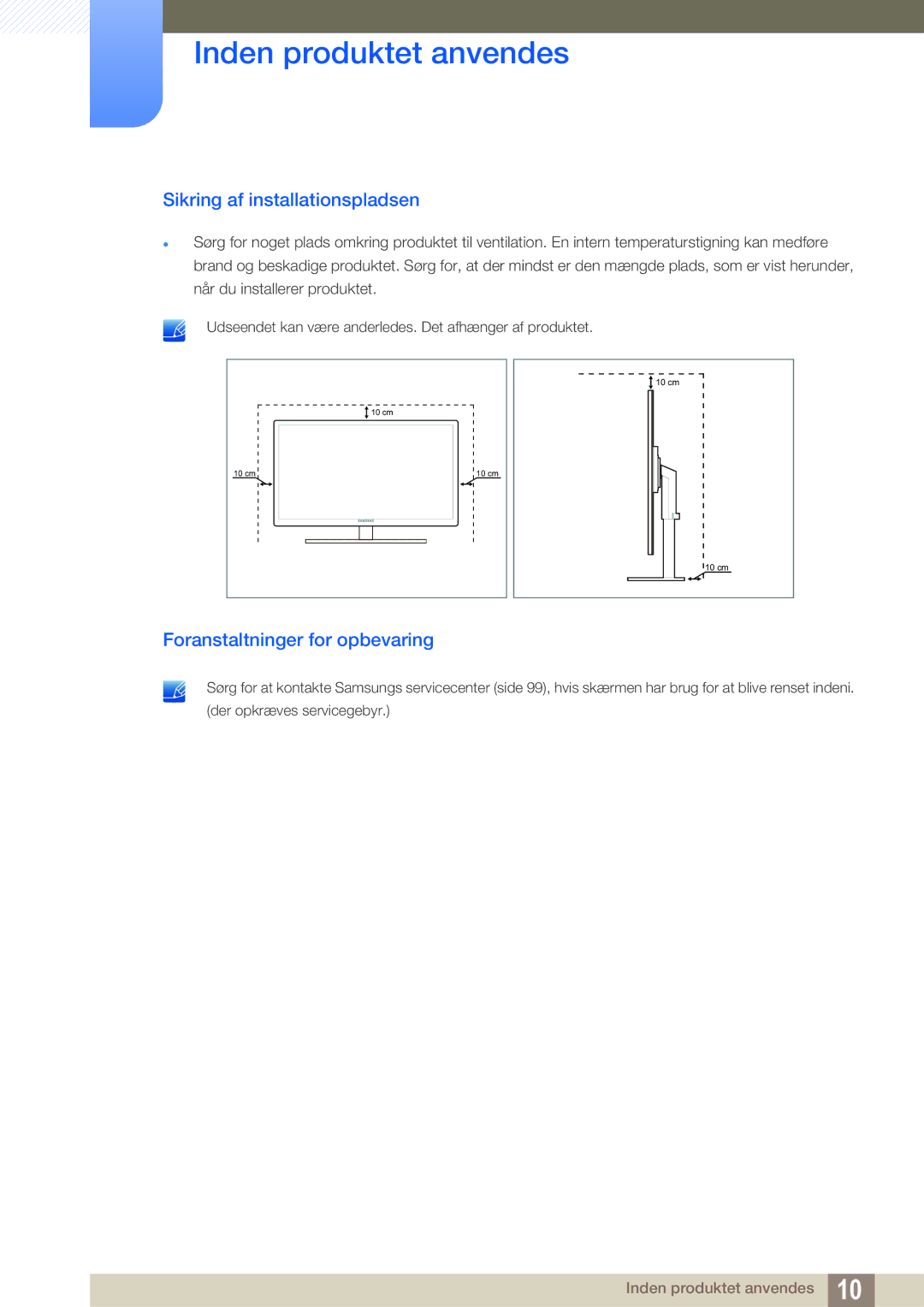 Samsung LF24TOWHBFM/EN, LF19TOWHBDM/EN, LF19TOWHBFM/EN Sikring af installationspladsen, Foranstaltninger for opbevaring 