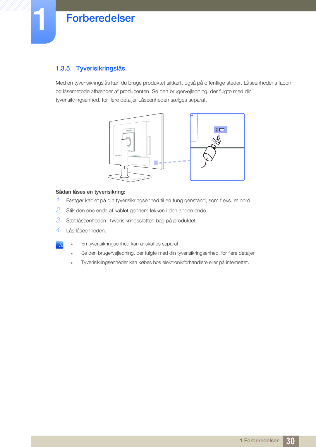 Samsung LF24TOWHBFM/EN, LF19TOWHBDM/EN, LF19TOWHBFM/EN, LF24TOWHBDM/EN manual Tyverisikringslås 