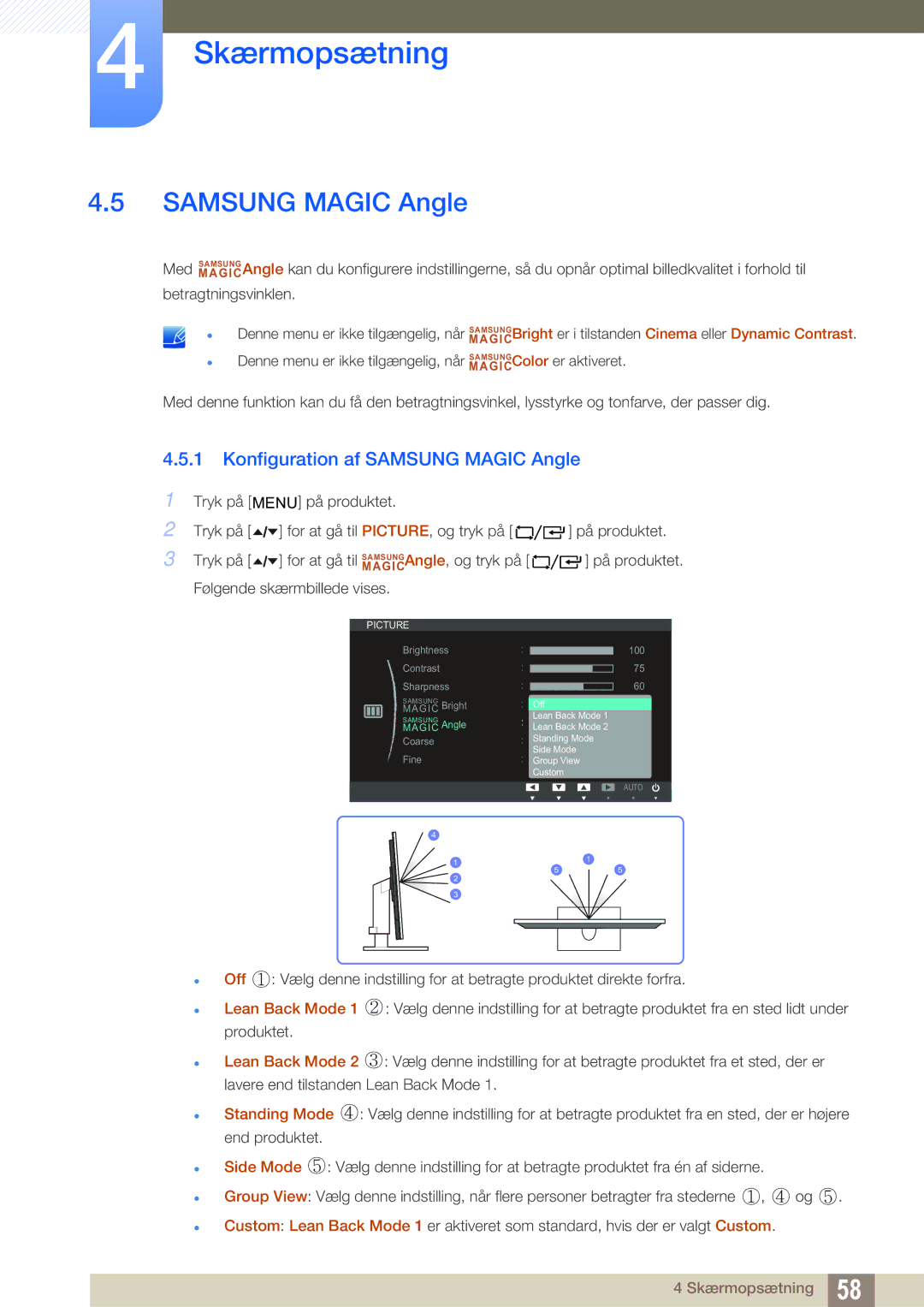 Samsung LF24TOWHBFM/EN, LF19TOWHBDM/EN, LF19TOWHBFM/EN, LF24TOWHBDM/EN manual Konfiguration af Samsung Magic Angle 