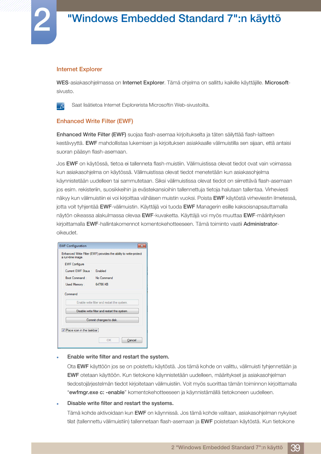 Samsung LF24TOWHBDM/EN, LF19TOWHBDM/EN, LF19TOWHBFM/EN, LF24TOWHBFM/EN manual Internet Explorer, Enhanced Write Filter EWF 