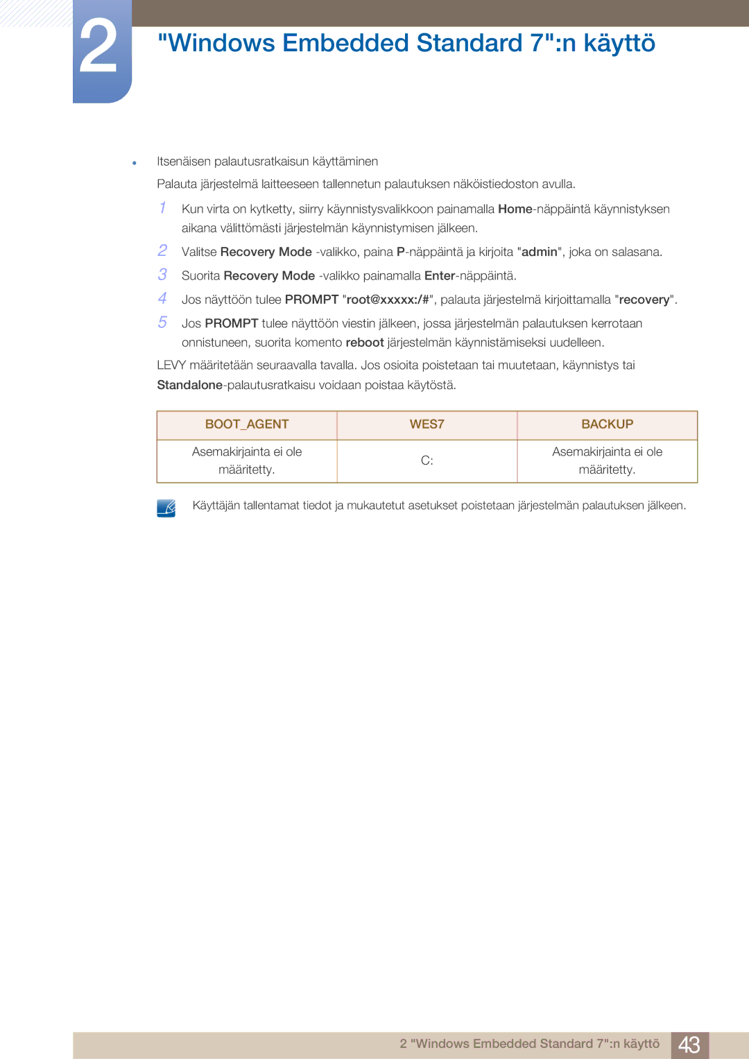 Samsung LF24TOWHBDM/EN, LF19TOWHBDM/EN, LF19TOWHBFM/EN, LF24TOWHBFM/EN manual Bootagent WES7 Backup 