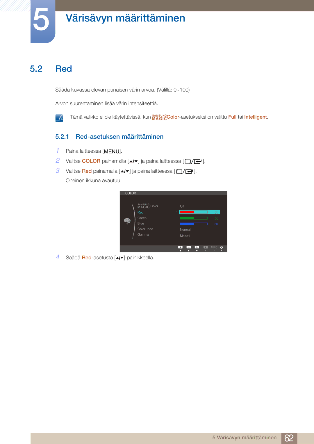 Samsung LF24TOWHBFM/EN, LF19TOWHBDM/EN, LF19TOWHBFM/EN, LF24TOWHBDM/EN manual Red-asetuksen määrittäminen 