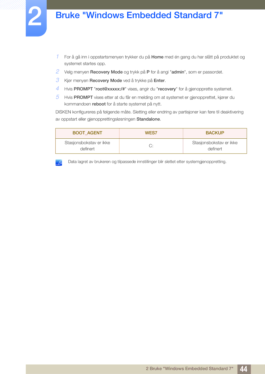 Samsung LF24TOWHBDM/EN, LF19TOWHBDM/EN, LF19TOWHBFM/EN, LF24TOWHBFM/EN manual Bootagent WES7 Backup 