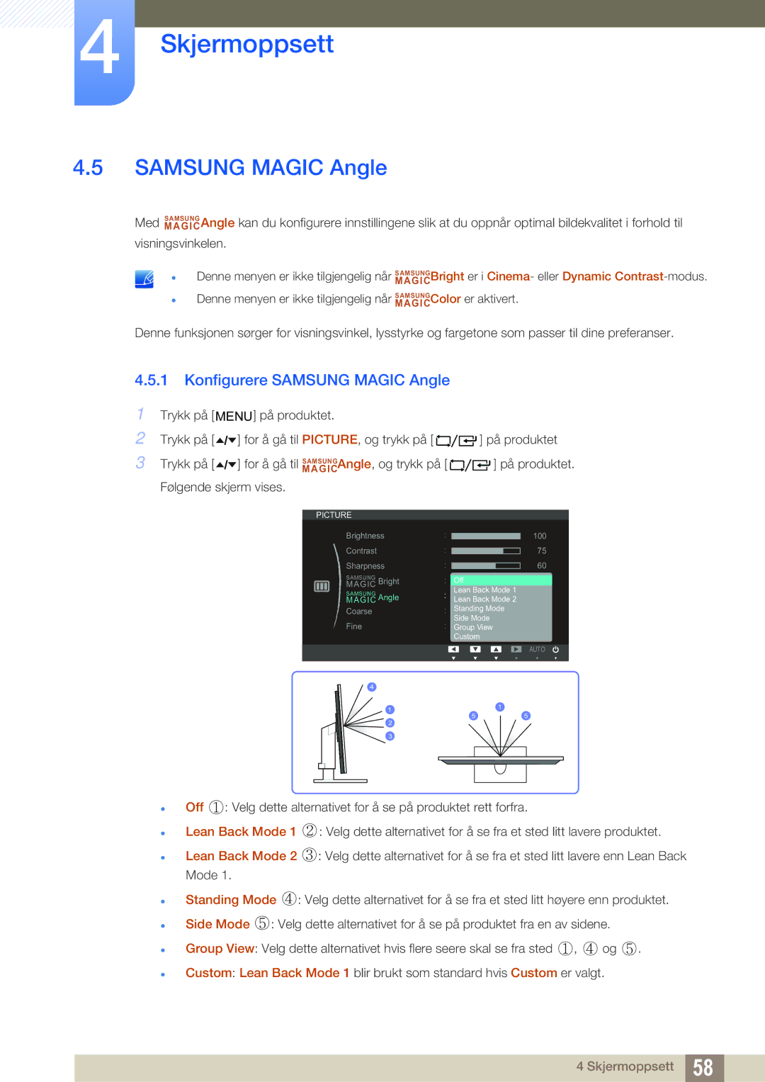 Samsung LF19TOWHBFM/EN, LF19TOWHBDM/EN, LF24TOWHBFM/EN, LF24TOWHBDM/EN manual Konfigurere Samsung Magic Angle 