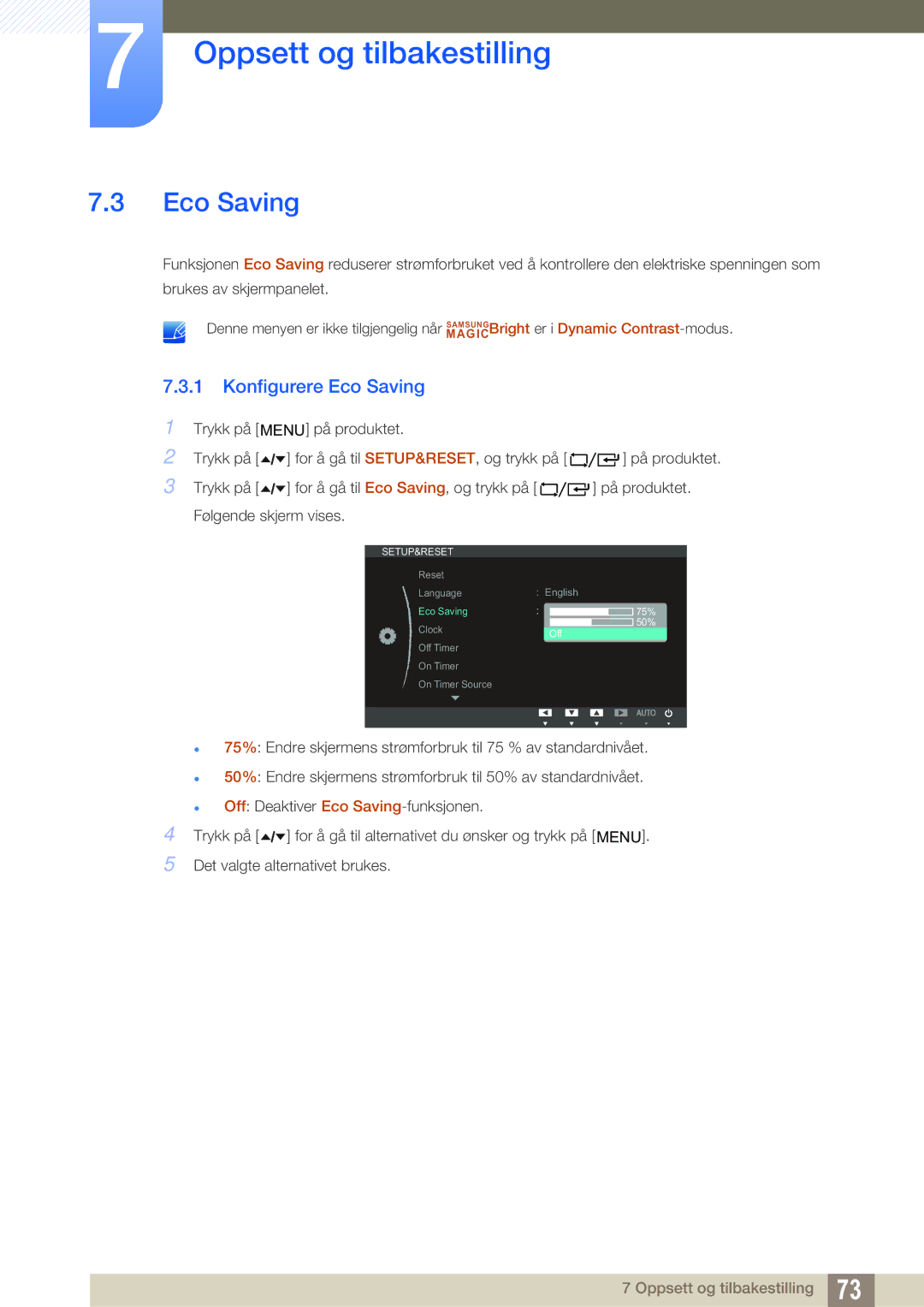 Samsung LF19TOWHBDM/EN, LF19TOWHBFM/EN, LF24TOWHBFM/EN, LF24TOWHBDM/EN manual Konfigurere Eco Saving 