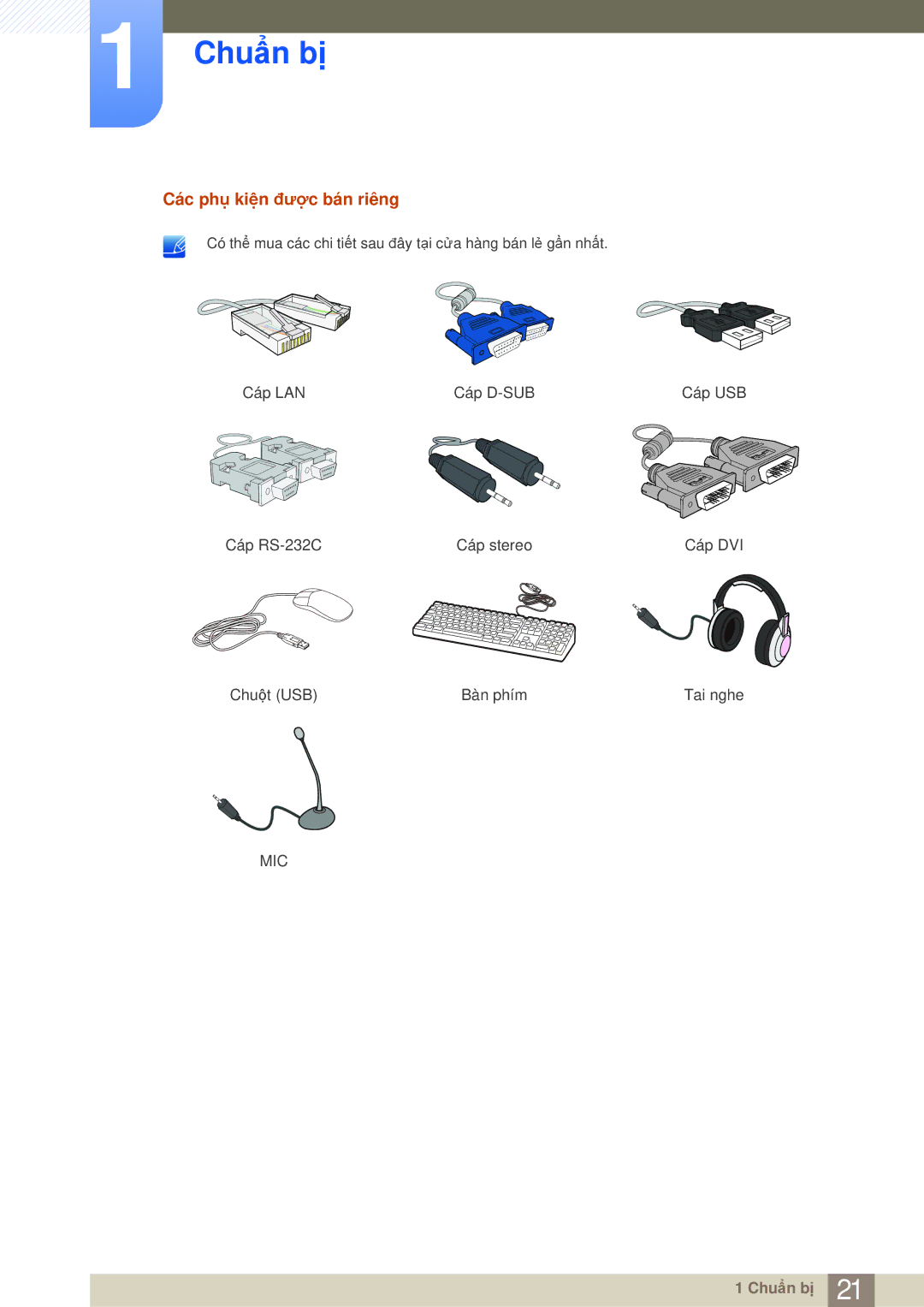 Samsung LF19TOWHBDM/XY, LF19TOWHBFM/EN, LF19TOWHBFM/XY, LF24TOWHBFM/XY manual Các phụ kiện được bán riêng 