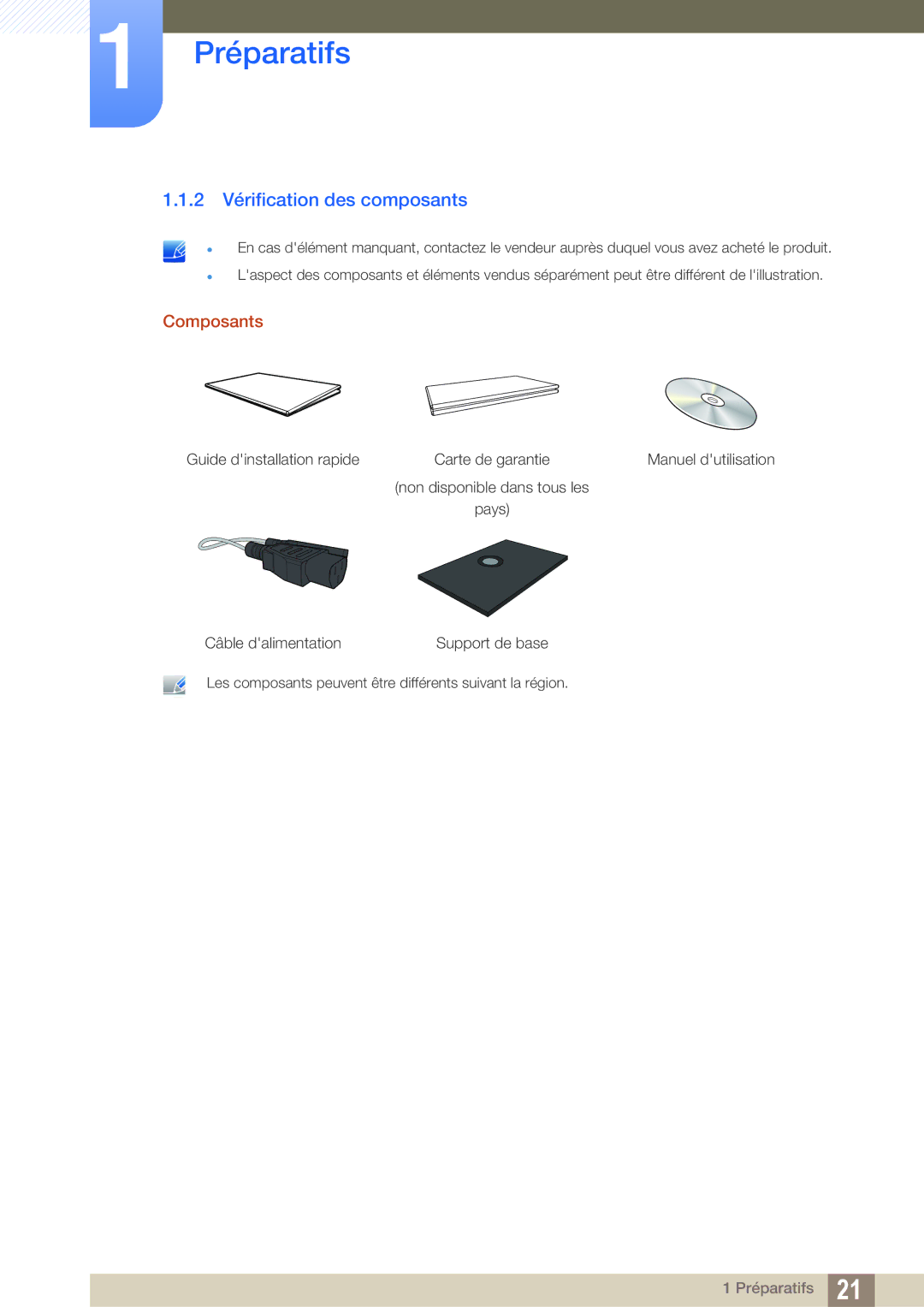 Samsung LF19TOWHBFM/NG, LF19TOWHBFM/UE, LF24TOWHBFM/UE manual 2 Vérification des composants, Composants 