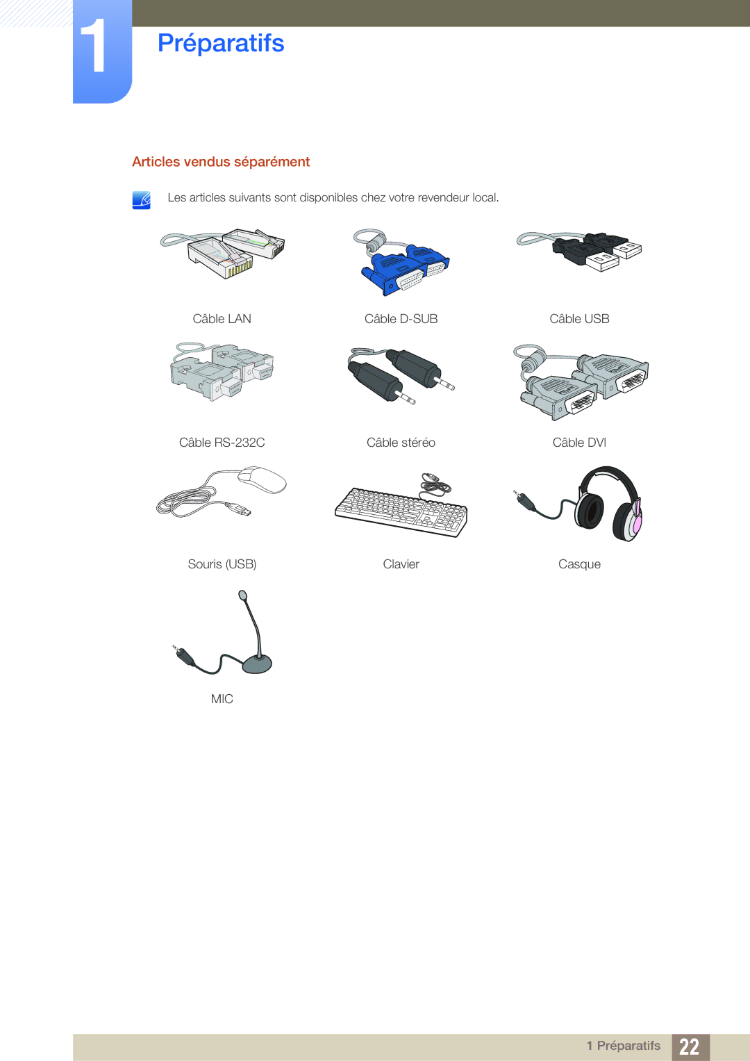 Samsung LF19TOWHBFM/UE, LF19TOWHBFM/NG, LF24TOWHBFM/UE manual Articles vendus séparément 