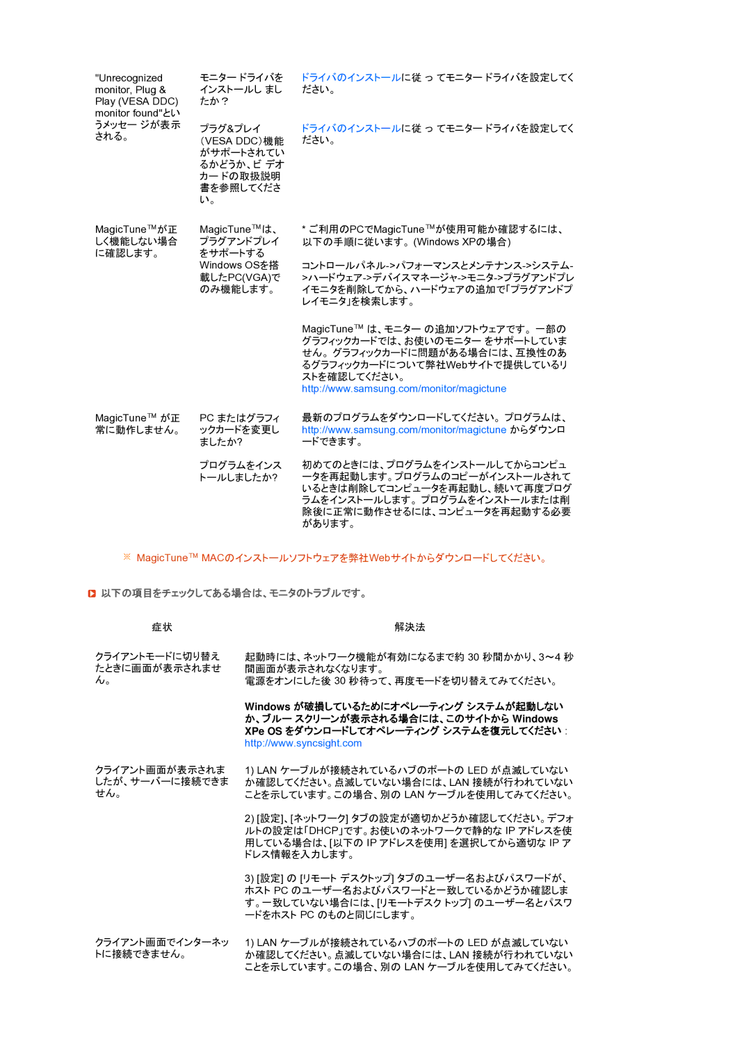 Samsung LF19TPTLBJ/XJ manual 以下の項目をチェックしてある場合は、モニタのトラブルです。 