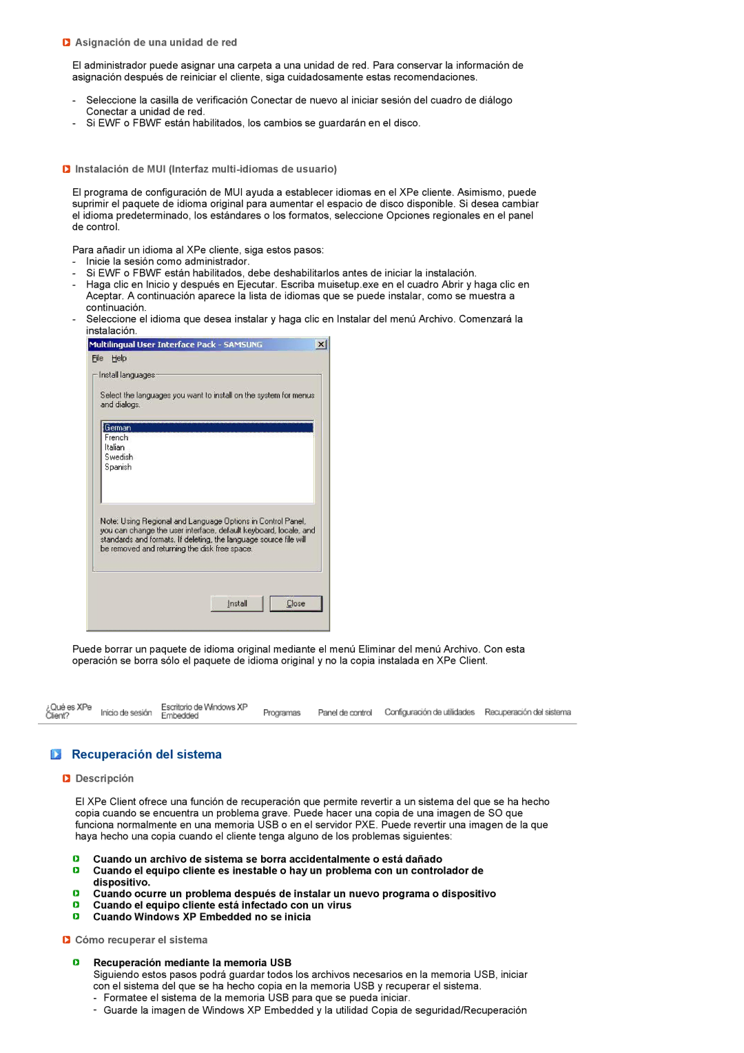 Samsung LF17TPTLSN/EDC Recuperación del sistema, Asignación de una unidad de red, Descripción, Cómo recuperar el sistema 