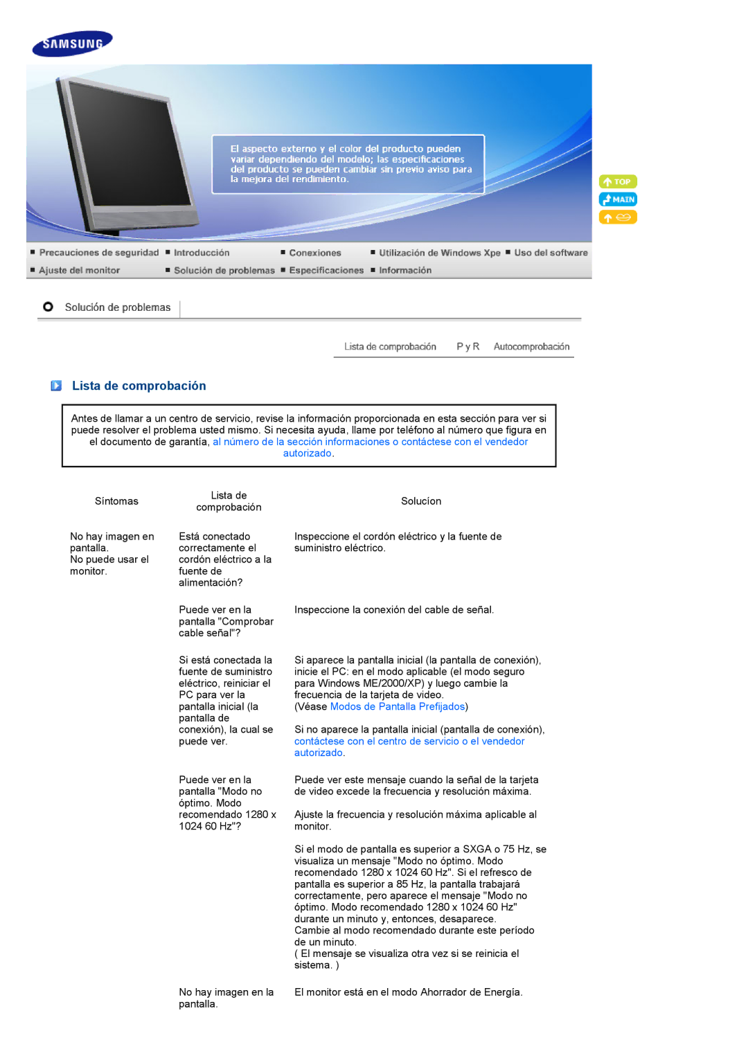 Samsung LF19TPTLSJ/EN, LH40MGPLBC/EN, LF17TPTLSN/EDC manual Lista de comprobación, Véase Modos de Pantalla Prefijados 