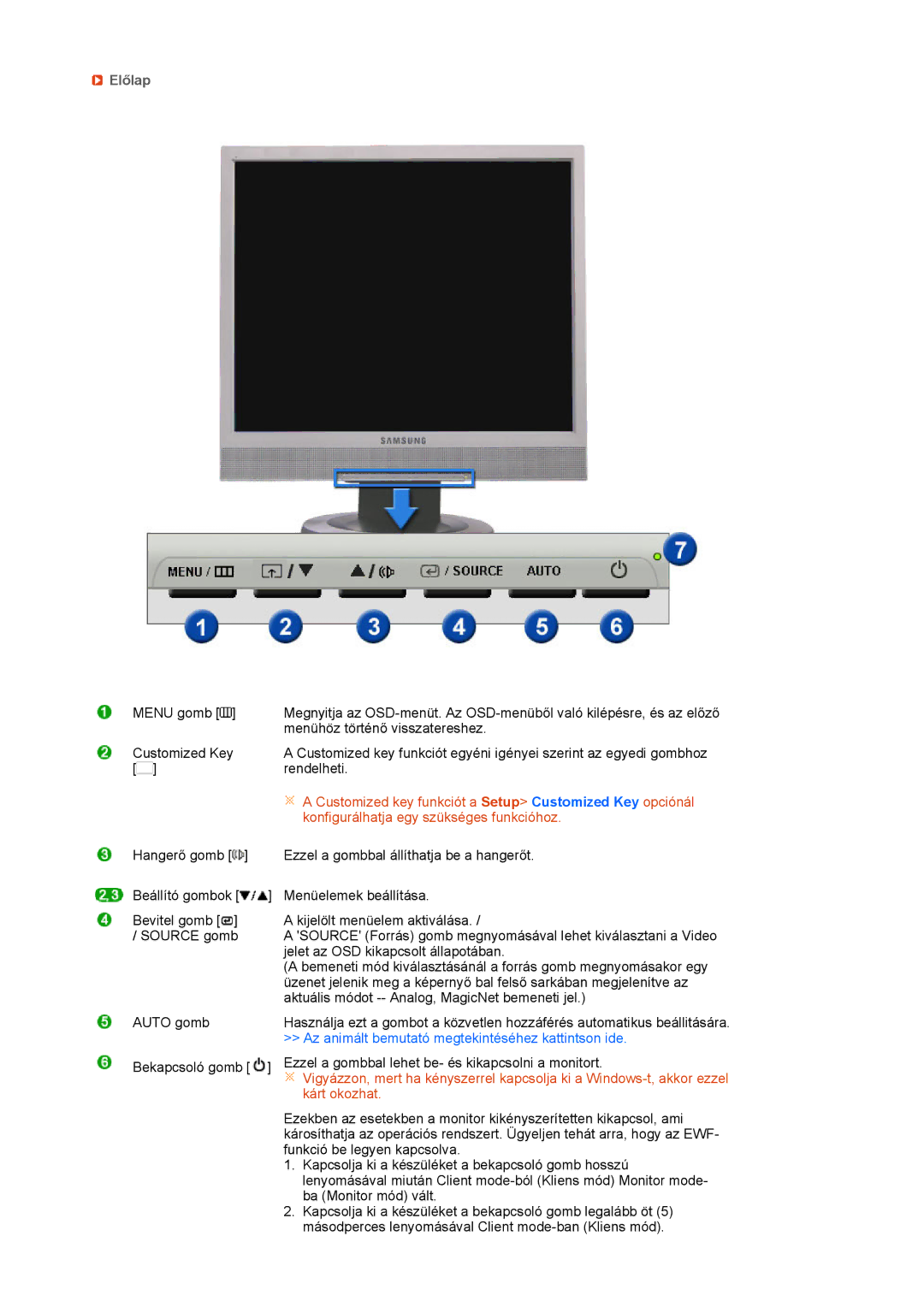 Samsung LF17TPTLSN/EDC, LF19TPTLSJ/EN, LH40MGPLBC/EN manual Előlap, Konfigurálhatja egy szükséges funkcióhoz 