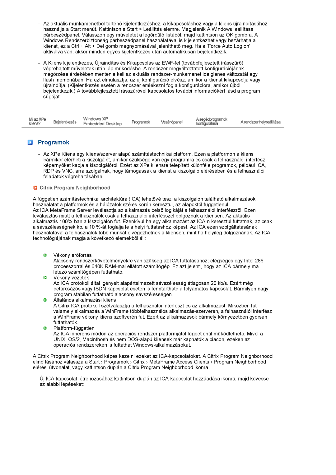 Samsung LH40MGPLBC/EN, LF19TPTLSJ/EN, LF17TPTLSN/EDC manual Programok, Citrix Program Neighborhood 