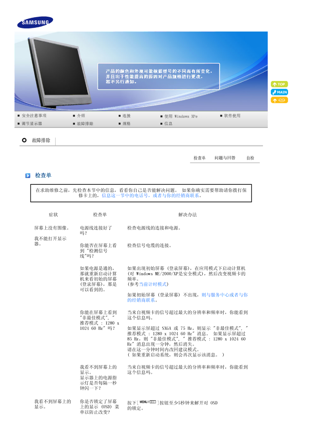 Samsung LH40MGPLBC/EN, LF19TPTLSJ/EN, LF17TPTLSN/EDC manual 检查单, 修卡上的，信息这一节中的电话号，或者与你的经销商联系。 