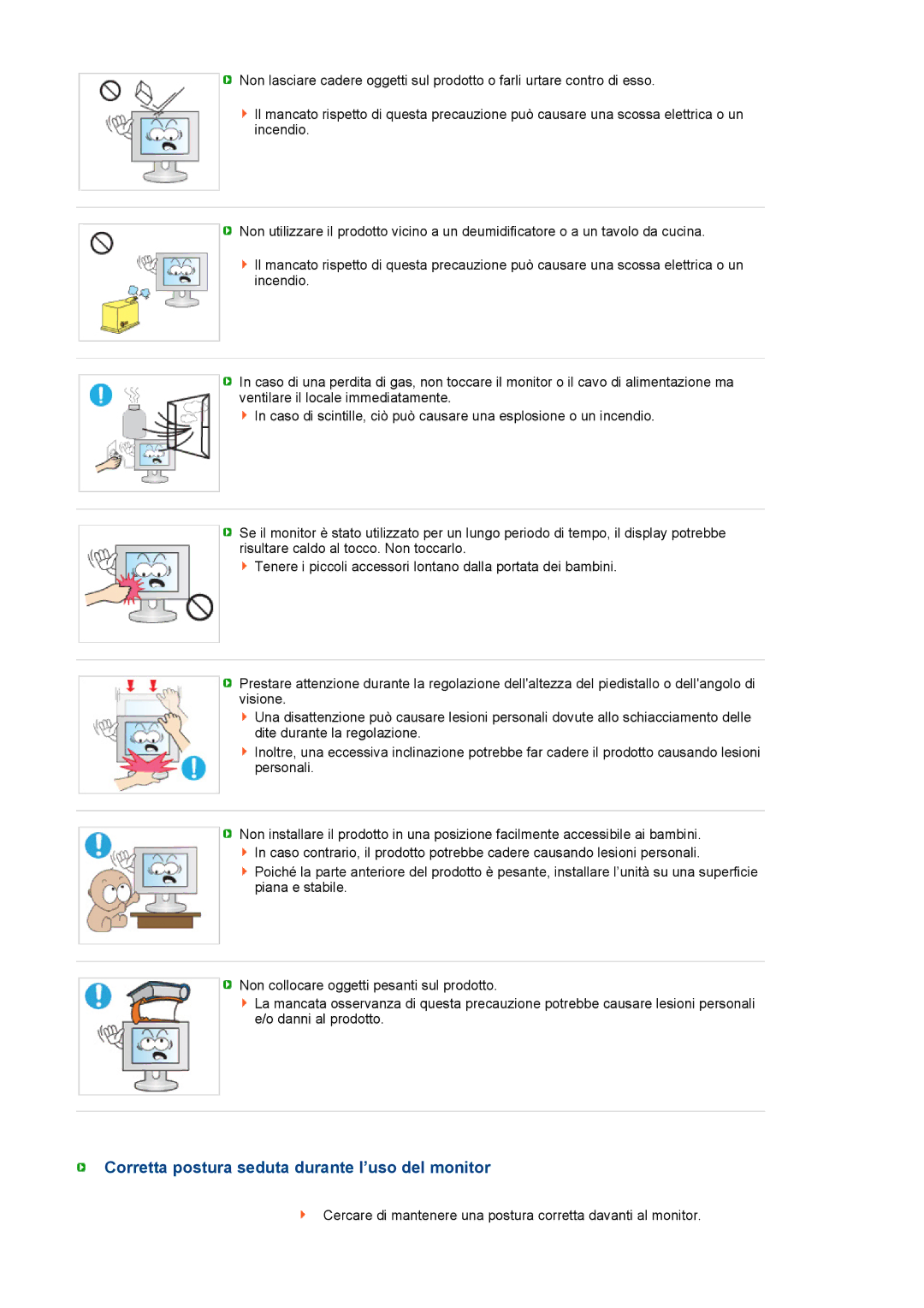 Samsung LH40MGPLBC/EN, LF19TPTLSM/EDC, LF19TPTLSJ/EN, LF17TPTLSN/EDC manual Corretta postura seduta durante l’uso del monitor 