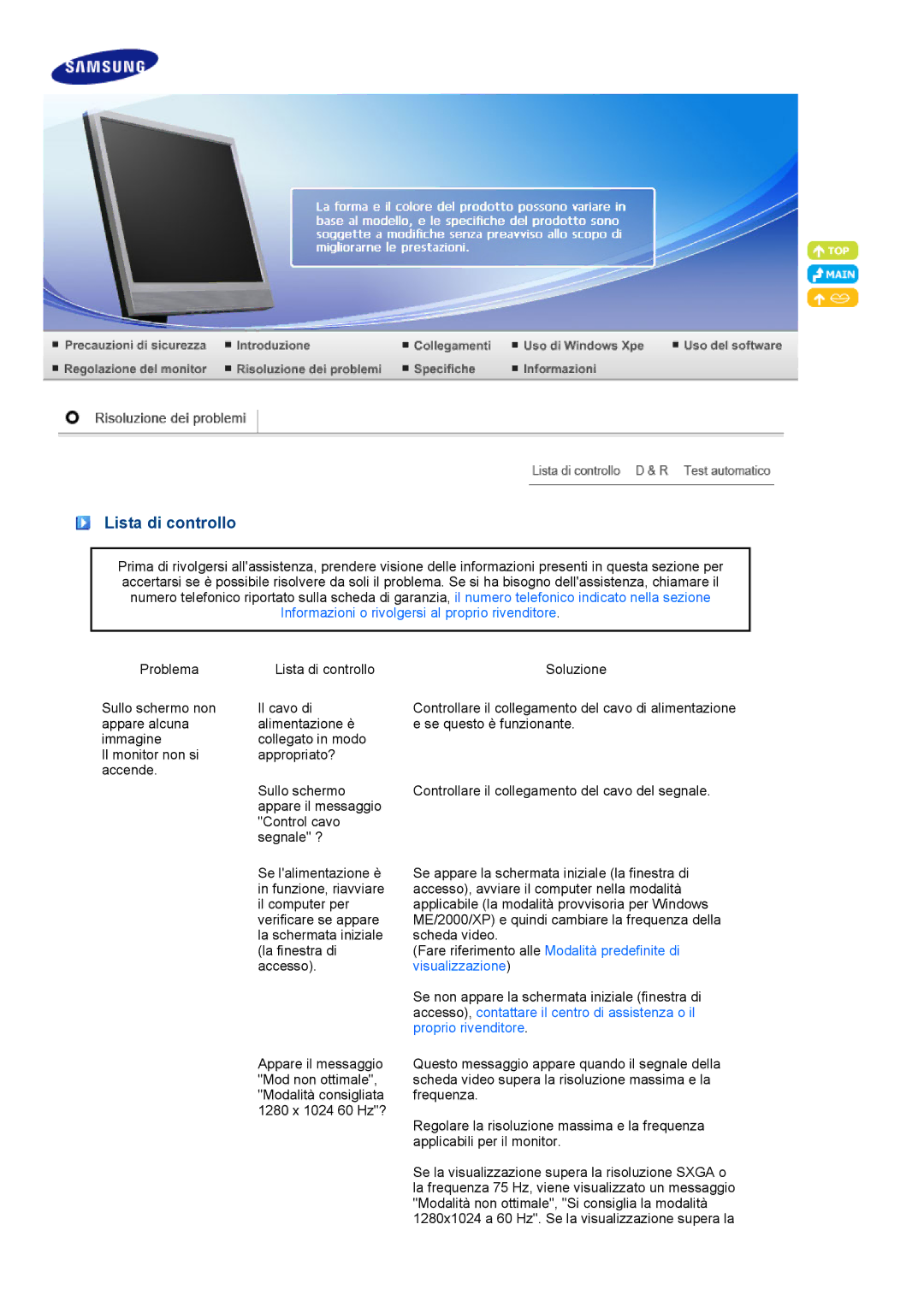 Samsung LF19TPTLSM/EDC, LF19TPTLSJ/EN, LH40MGPLBC/EN, LF17TPTLSN/EDC manual Lista di controllo 