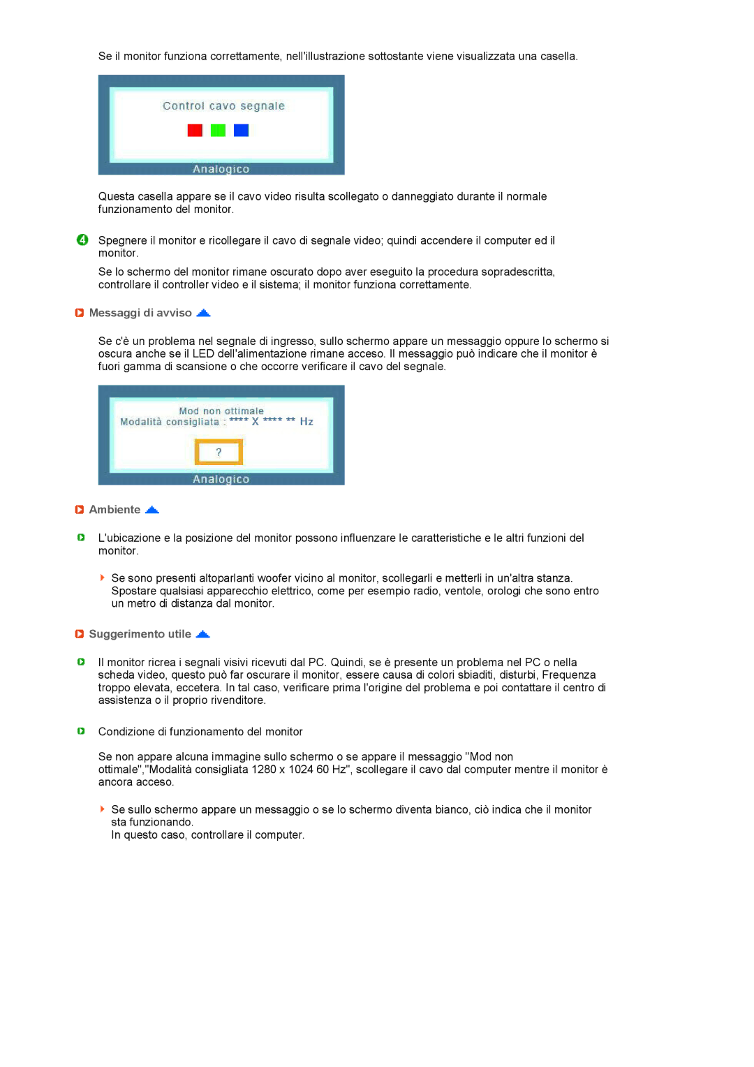 Samsung LF19TPTLSJ/EN, LF19TPTLSM/EDC, LH40MGPLBC/EN, LF17TPTLSN/EDC manual Messaggi di avviso, Ambiente, Suggerimento utile 