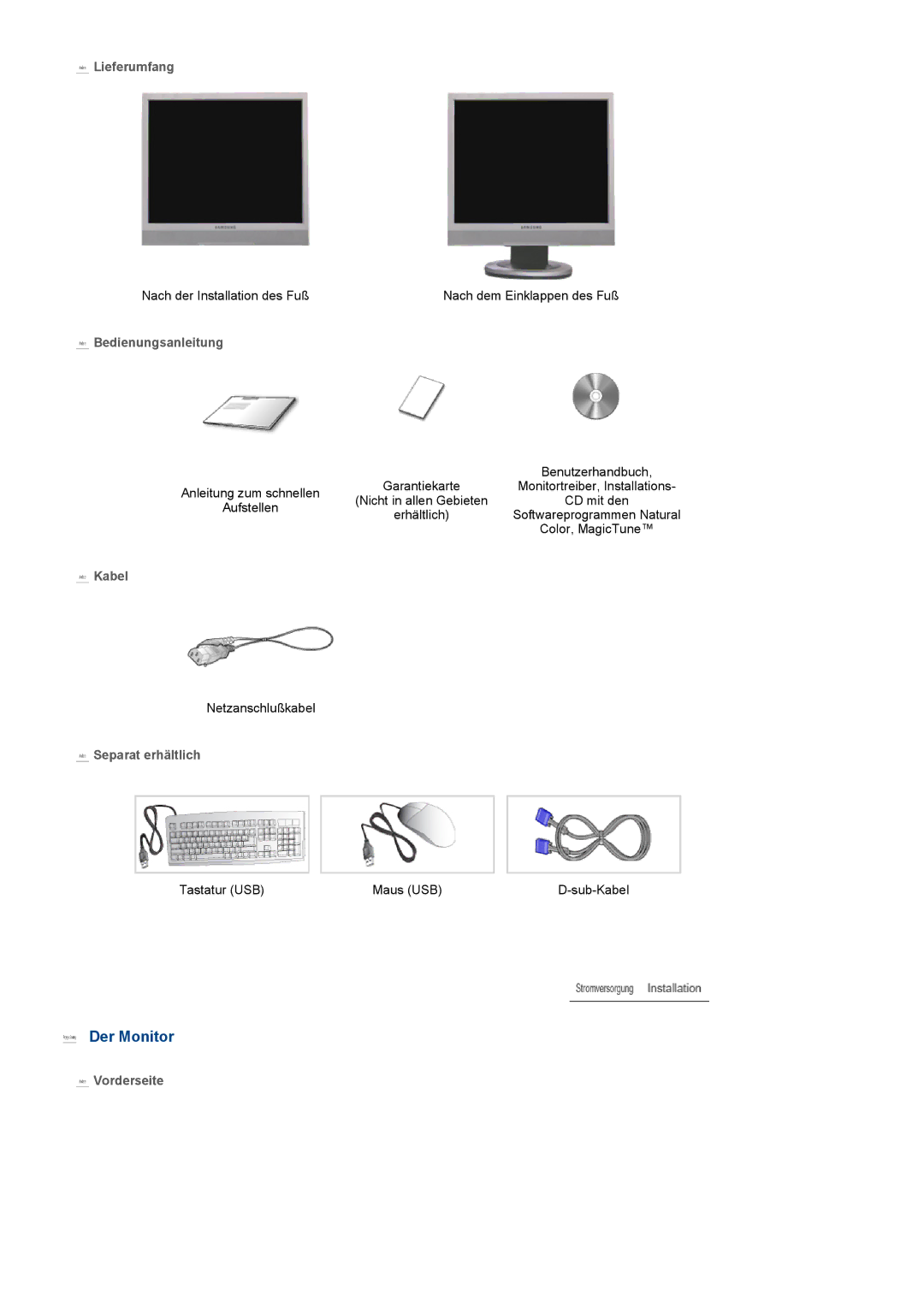 Samsung LF19TPTLSJ/EN, LF19TPTLSM/EDC, LF19TPTLSL/EN, LH40MGPLBC/EN, LF17TPTLSN/EDC manual Der Monitor 