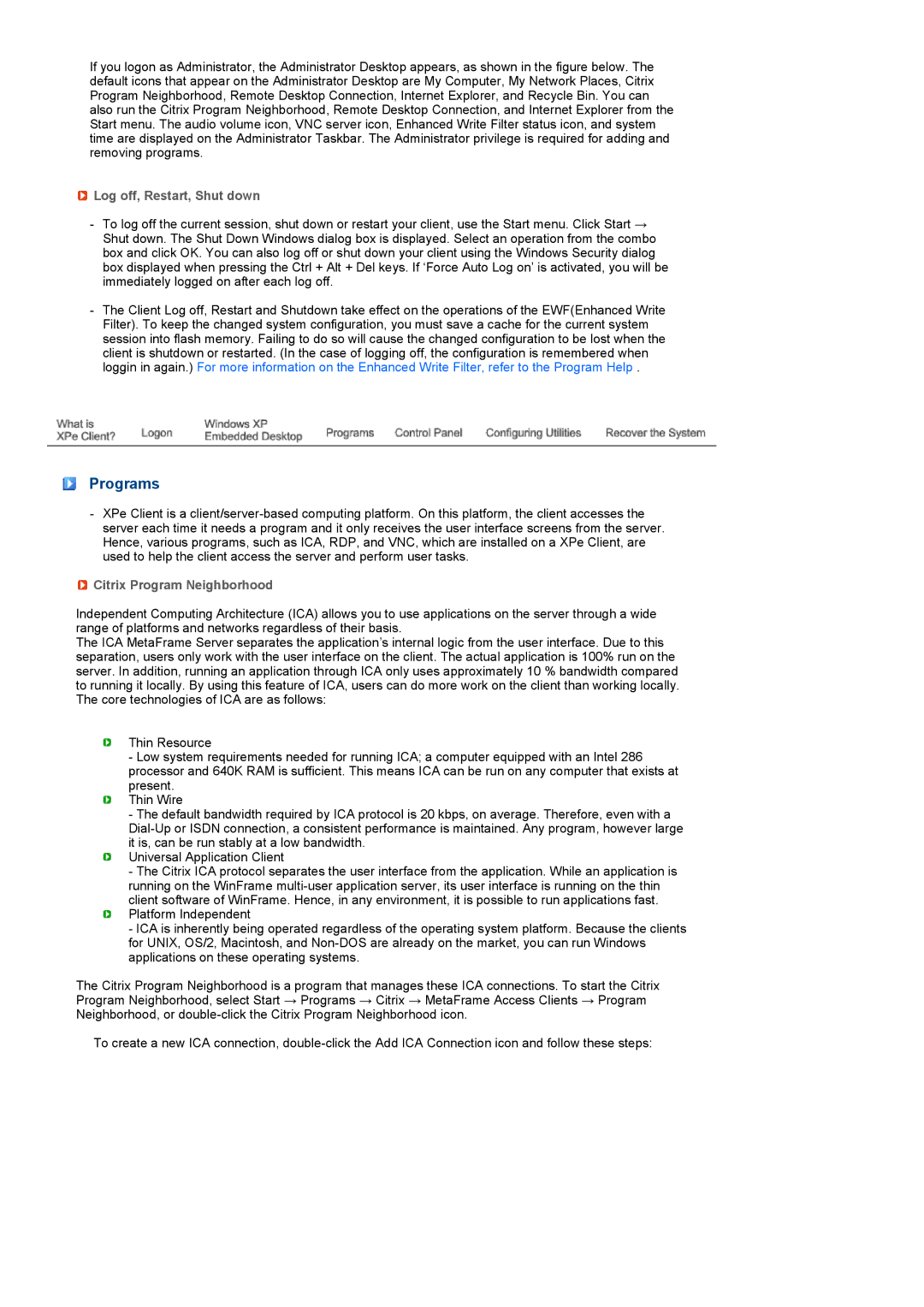 Samsung LF19TPTLSM/EDC, LF19TPTLSL/EN, LH40MGPPBC/EN Programs, Log off, Restart, Shut down, Citrix Program Neighborhood 