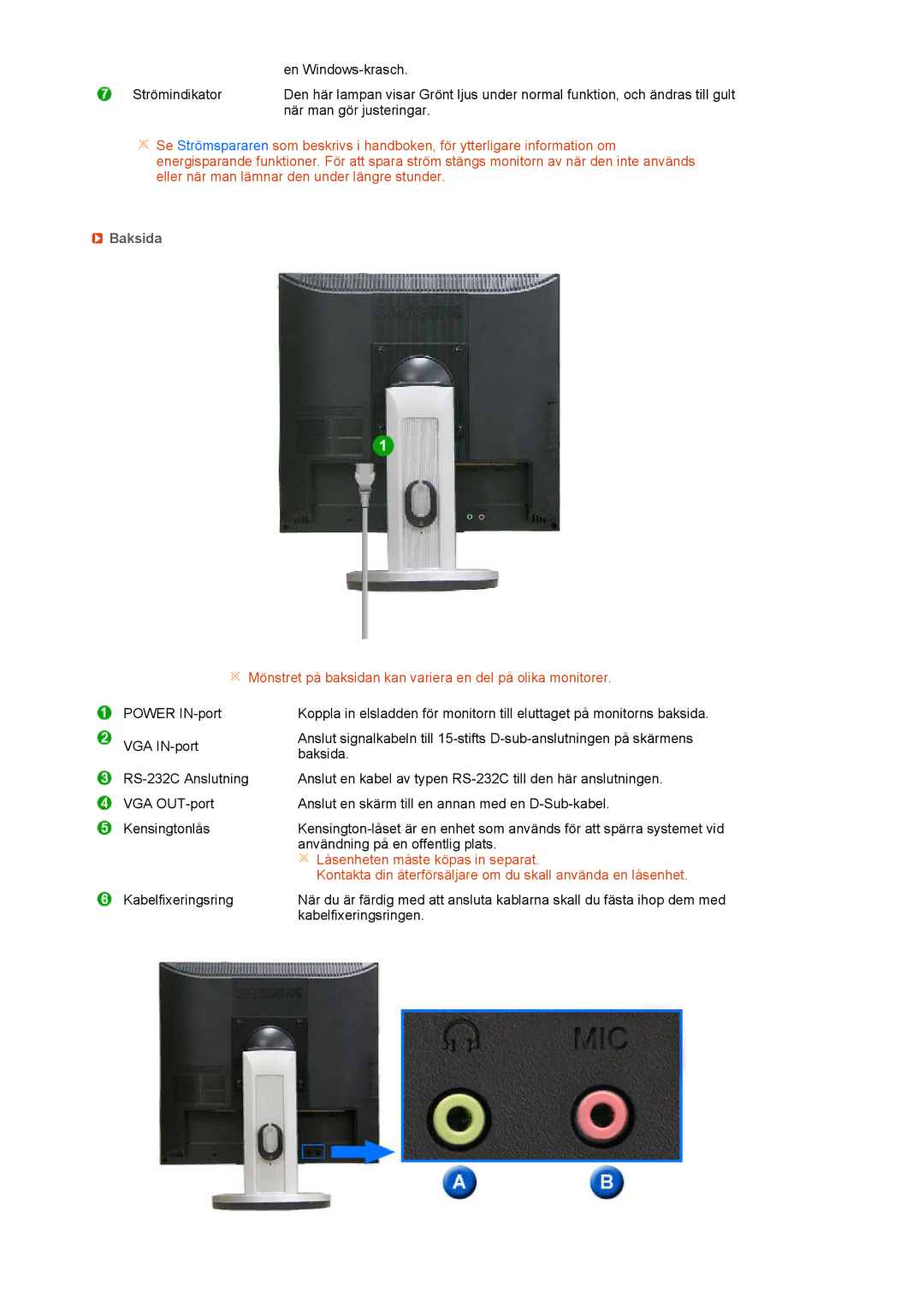 Samsung LF19TPTLSM/EDC, LH40MGPLBC/EN, LF17TPTLSN/EDC Baksida, Mönstret på baksidan kan variera en del på olika monitorer 