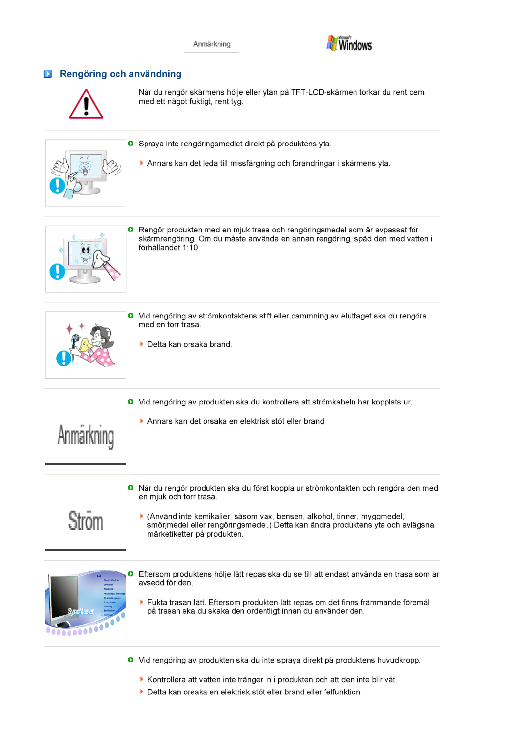 Samsung LF19TPTLSM/EDC, LH40MGPLBC/EN, LF17TPTLSN/EDC manual Rengöring och användning 