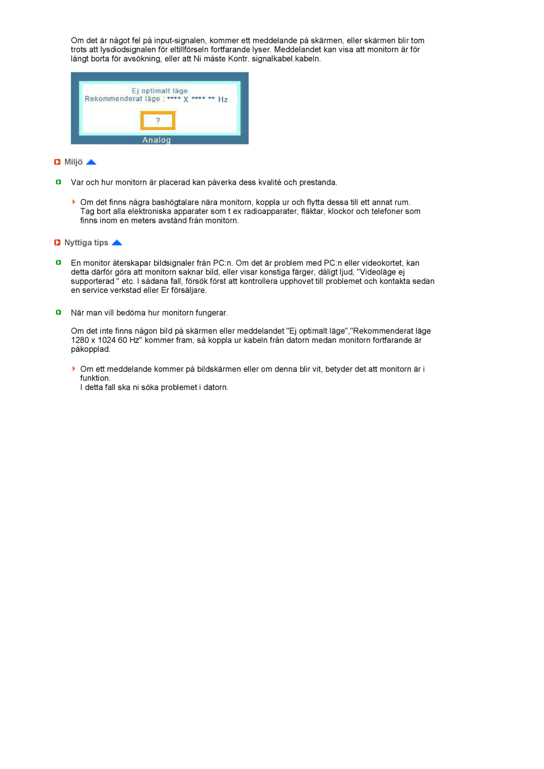 Samsung LH40MGPLBC/EN, LF19TPTLSM/EDC, LF17TPTLSN/EDC manual Miljö, Nyttiga tips 