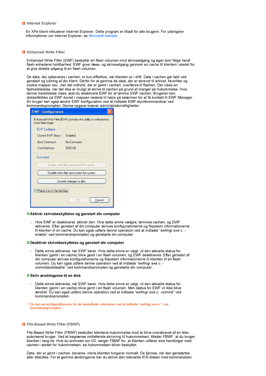 Samsung LF17TPTLSN/EDC, LF19TPTLSM/EDC manual Internet Explorer, Enhanced Write Filter, File-Based Write Filter Fbwf 