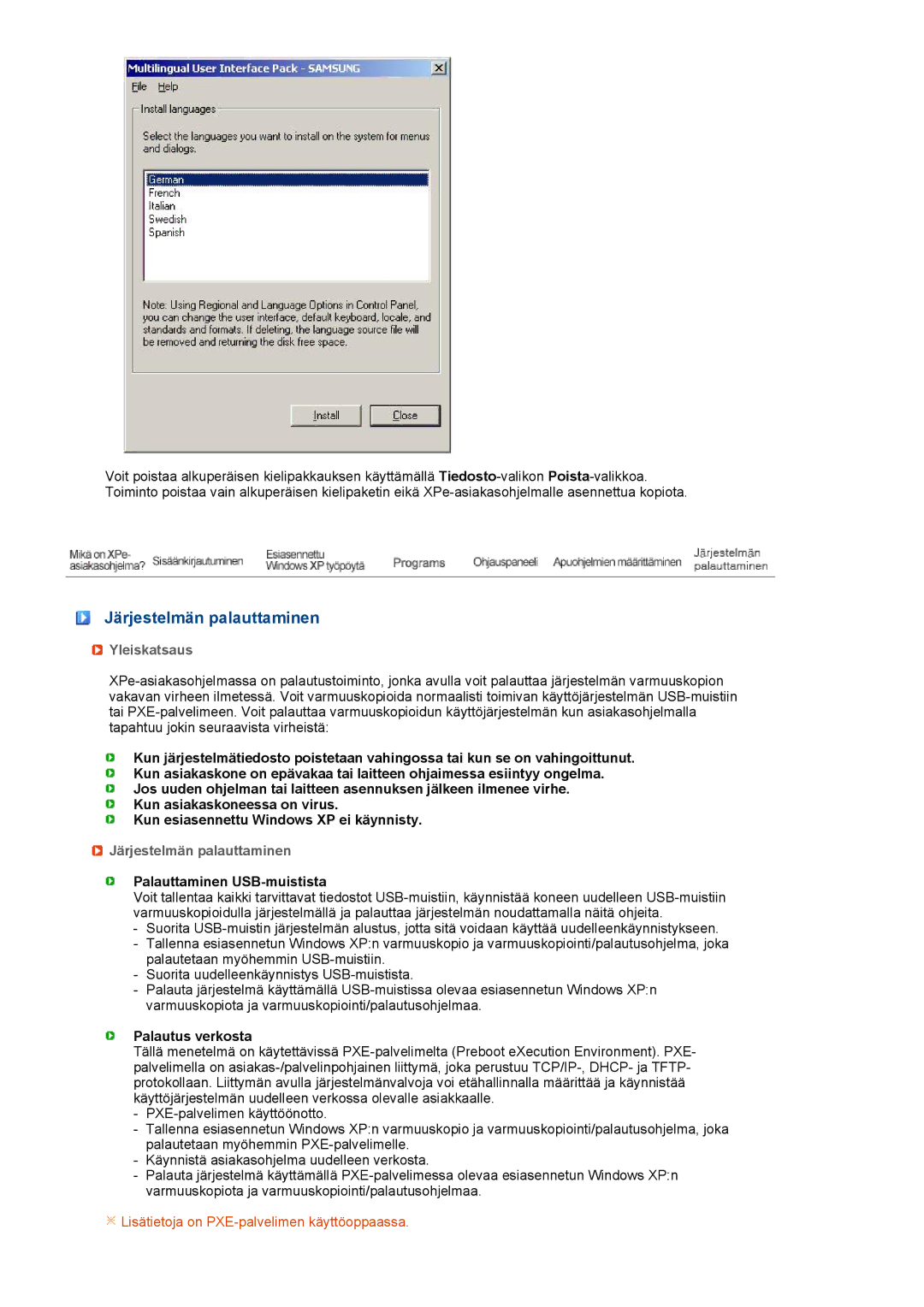 Samsung LH40MGPLBC/EN, LF19TPTLSM/EDC, LF17TPTLSN/EDC manual Järjestelmän palauttaminen, Yleiskatsaus 