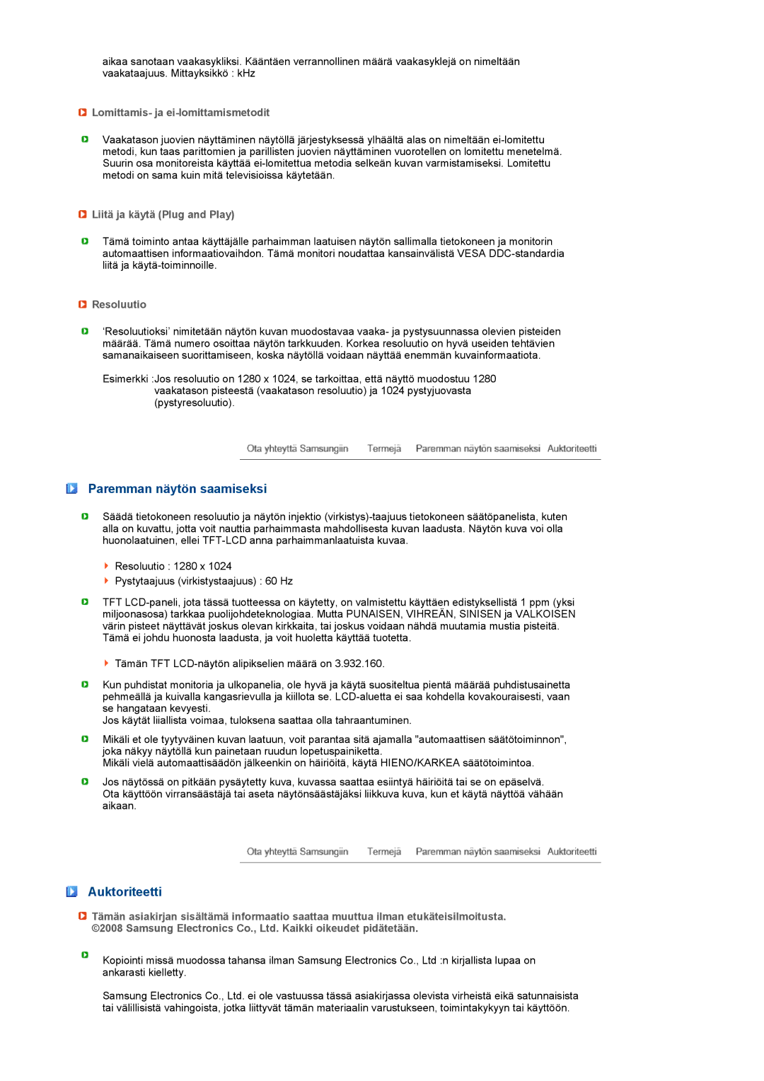 Samsung LF17TPTLSN/EDC, LF19TPTLSM/EDC, LH40MGPLBC/EN manual Paremman näytön saamiseksi 