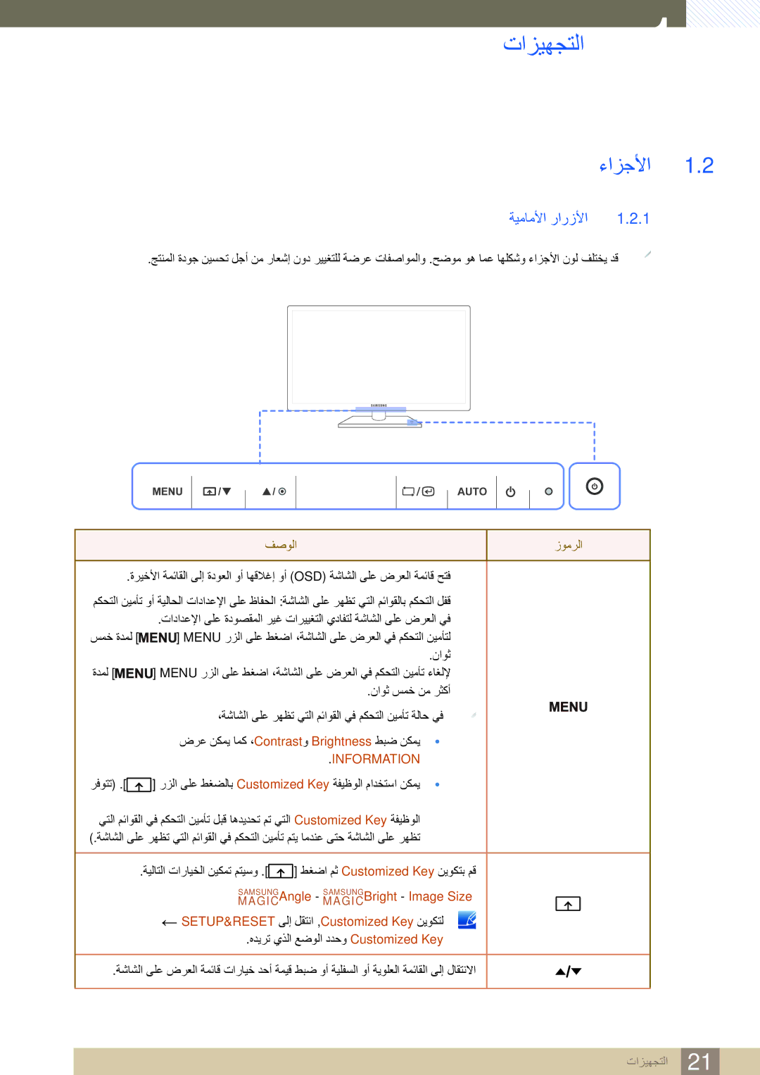 Samsung LF24TSCTBAN/EN, LF19TSCTBAN/EN, LF22TSCTBAN/EN, LF19TSCTBAN/NG, LF22TSCTBAN/NG manual ءﺍﺰﺟﻷﺍ, ﺔﻴﻣﺎﻣﻷﺍ ﺭﺍﺭﺯﻷﺍ 