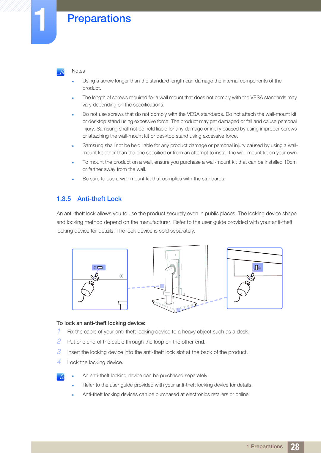 Samsung LF19TSCTBAN/EN, LF24TSCTBAN/EN, LF22TSCTBAN/EN, LF19TSCTBAN/XJ, LF24TSCTBAN/XJ, LF19TSCTBAN/NG manual Anti-theft Lock 