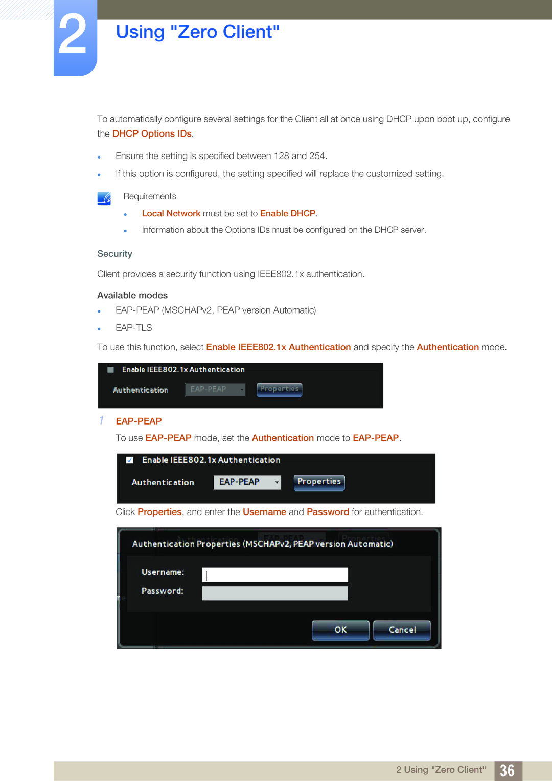 Samsung LF24TSCTBAN/EN, LF19TSCTBAN/EN, LF22TSCTBAN/EN, LF19TSCTBAN/XJ Local Network must be set to Enable Dhcp, Security 