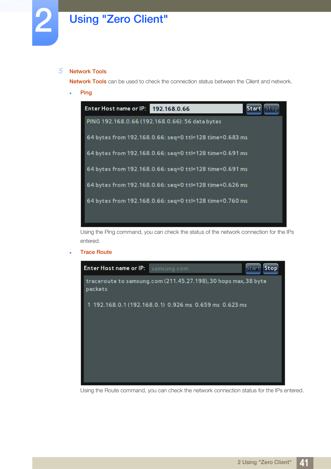 Samsung LF22TSCTBAN/NG, LF19TSCTBAN/EN, LF24TSCTBAN/EN, LF22TSCTBAN/EN, LF19TSCTBAN/XJ Network Tools,  Ping,  Trace Route 