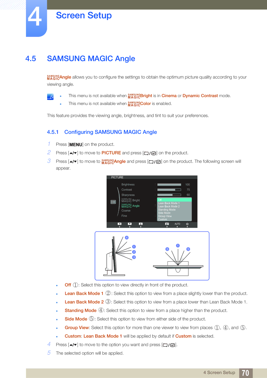 Samsung LF19TSCTBAN/EN, LF24TSCTBAN/EN, LF22TSCTBAN/EN, LF19TSCTBAN/XJ, LF24TSCTBAN/XJ Configuring Samsung Magic Angle 