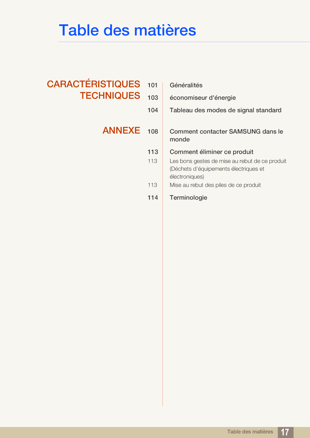 Samsung LF22TSCTBAN/EN, LF19TSCTBAN/EN, LF24TSCTBAN/EN manual Caractéristiques Techniques Annexe 