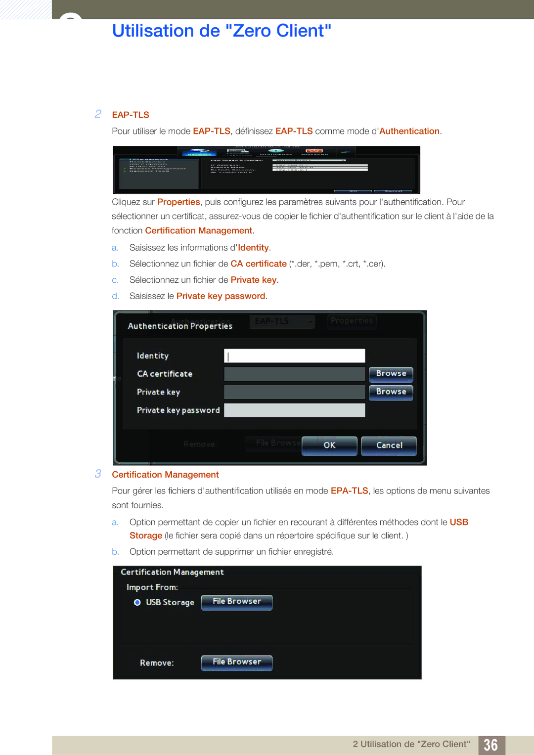 Samsung LF19TSCTBAN/EN, LF24TSCTBAN/EN, LF22TSCTBAN/EN Eap-Tls, Saisissez le Private key password Certification Management 