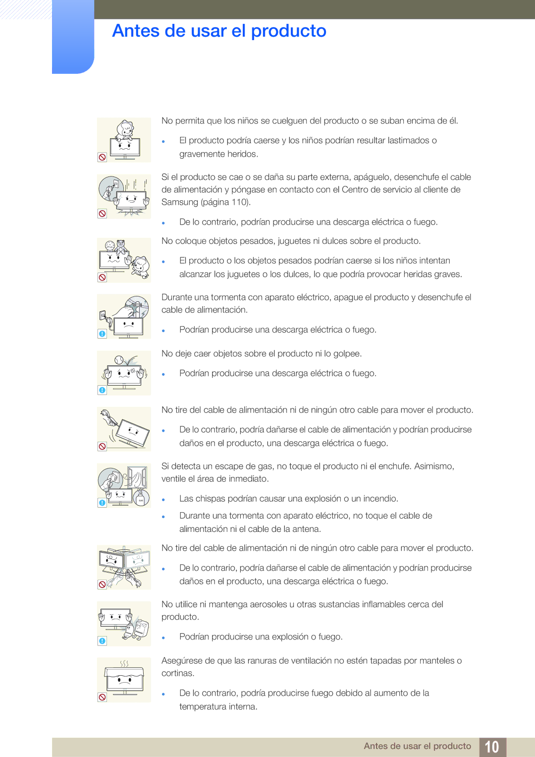 Samsung LF24TSCTBAN/EN, LF19TSCTBAN/EN, LF22TSCTBAN/EN manual Las chispas podrían causar una explosión o un incendio 