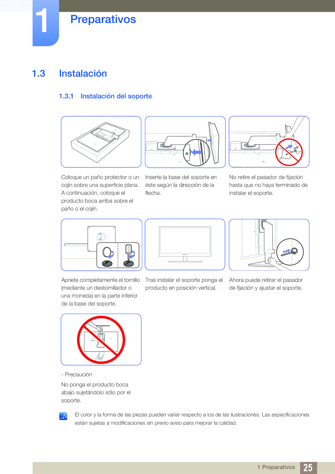 Samsung LF24TSCTBAN/EN, LF19TSCTBAN/EN, LF22TSCTBAN/EN manual Instalación del soporte 