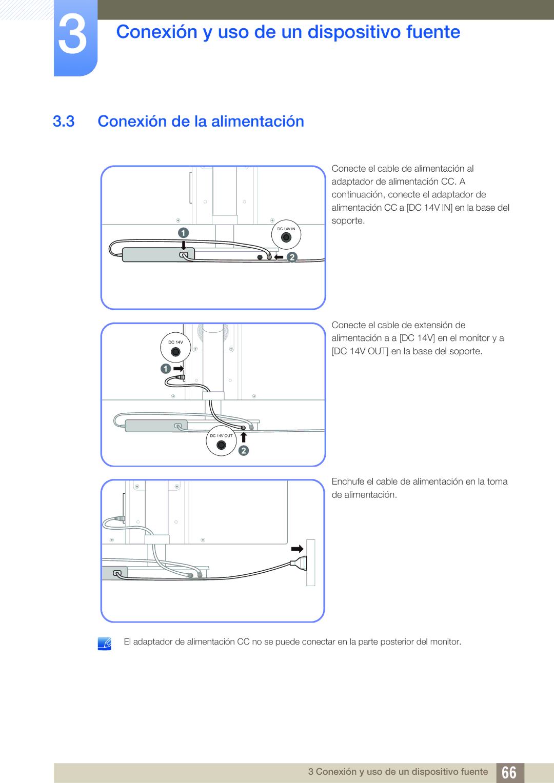 Samsung LF19TSCTBAN/EN, LF24TSCTBAN/EN, LF22TSCTBAN/EN manual Conexión de la alimentación 