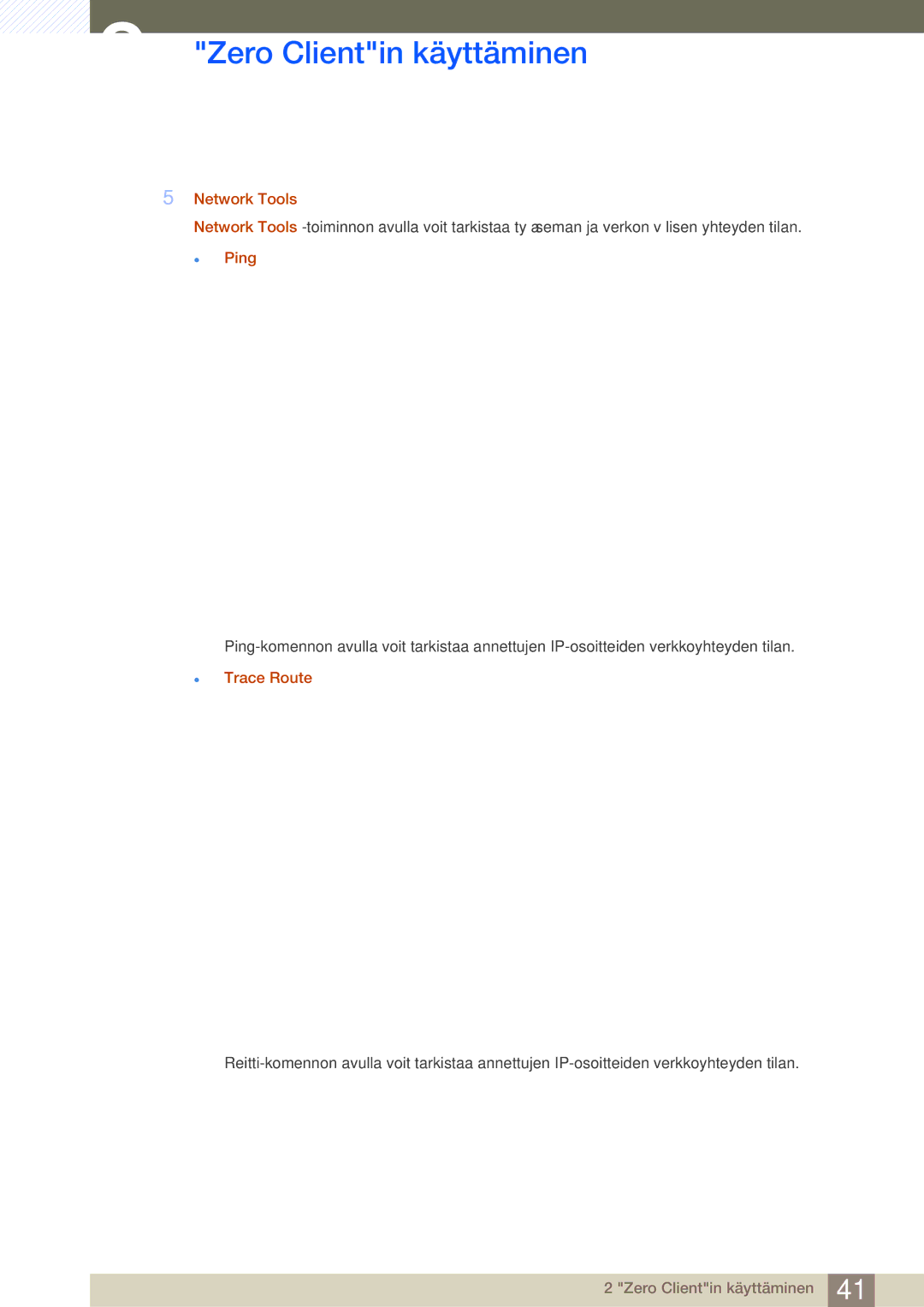 Samsung LF22TSCTBAN/EN, LF19TSCTBAN/EN, LF24TSCTBAN/EN manual Network Tools,  Ping,  Trace Route 