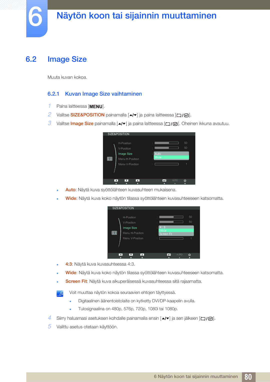 Samsung LF22TSCTBAN/EN, LF19TSCTBAN/EN, LF24TSCTBAN/EN manual Kuvan Image Size vaihtaminen 