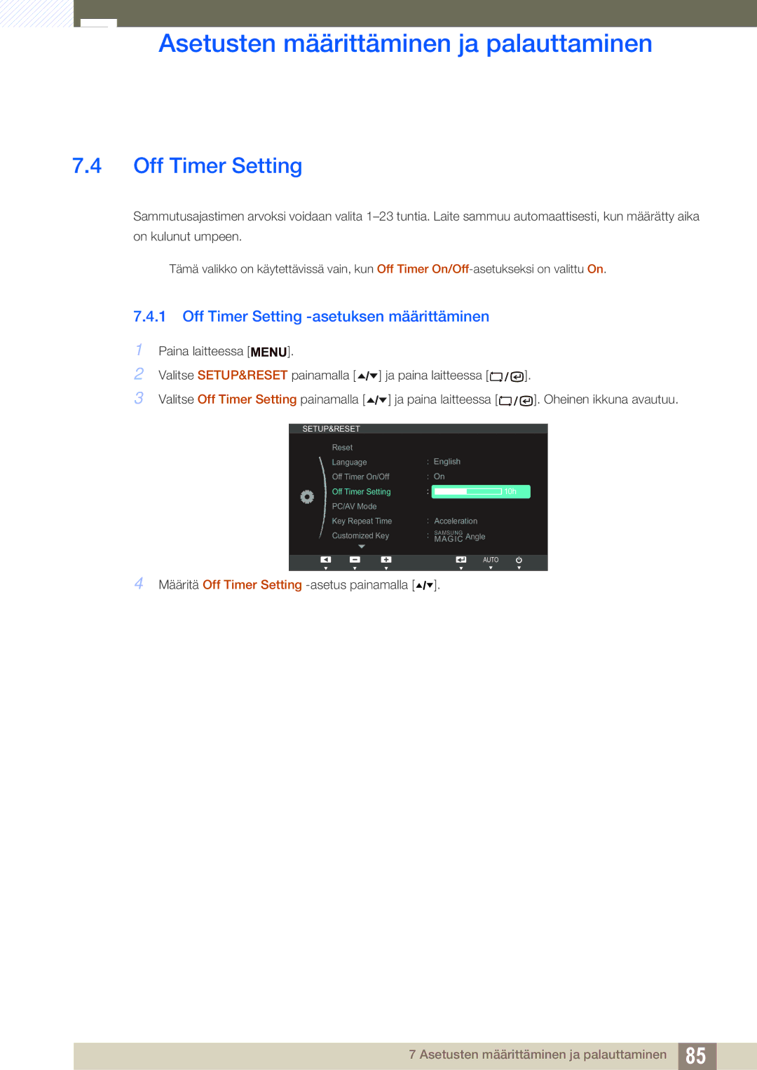 Samsung LF24TSCTBAN/EN, LF19TSCTBAN/EN, LF22TSCTBAN/EN manual Off Timer Setting -asetuksen määrittäminen 