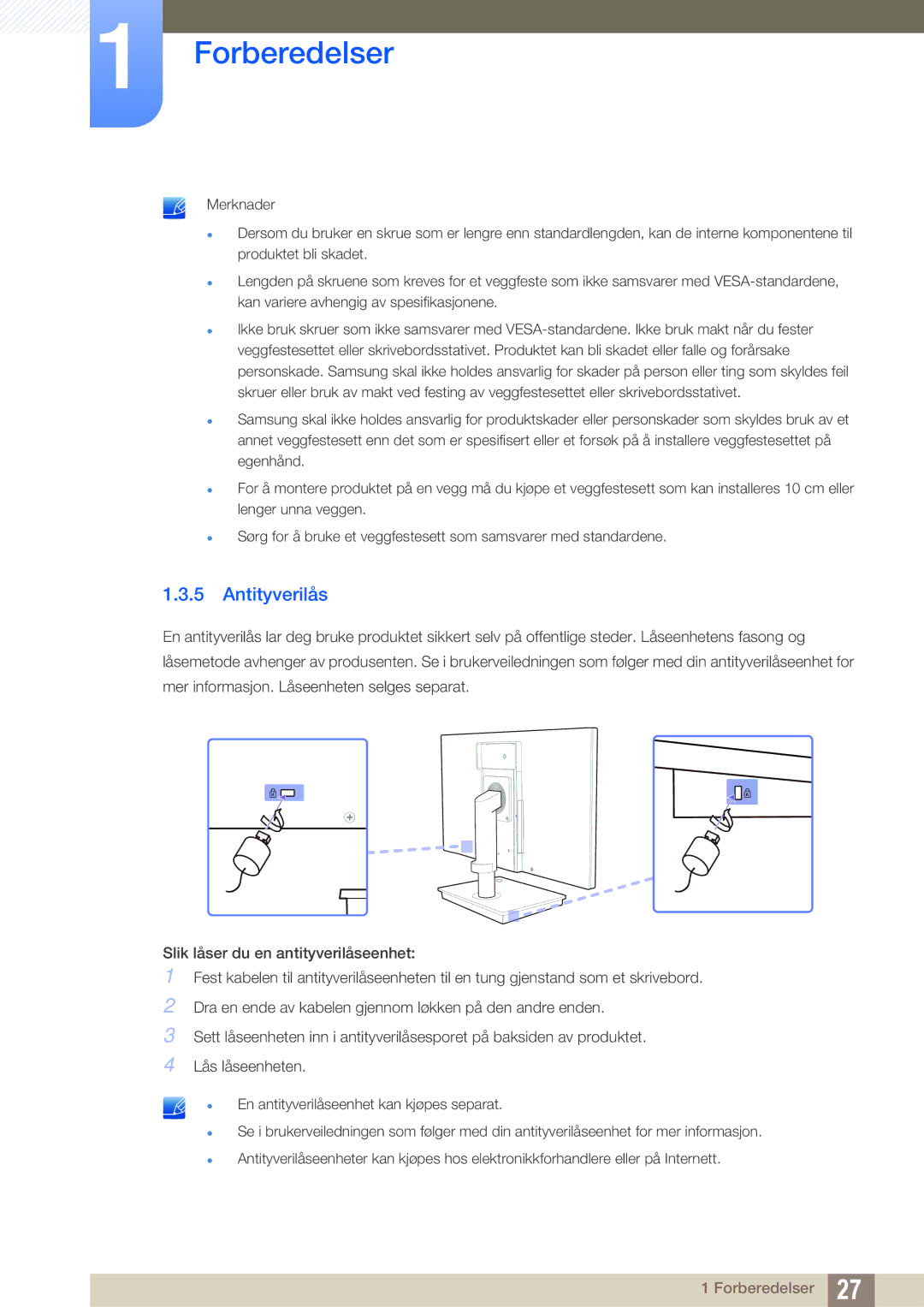 Samsung LF19TSCTBAN/EN, LF24TSCTBAN/EN, LF22TSCTBAN/EN manual Antityverilås 