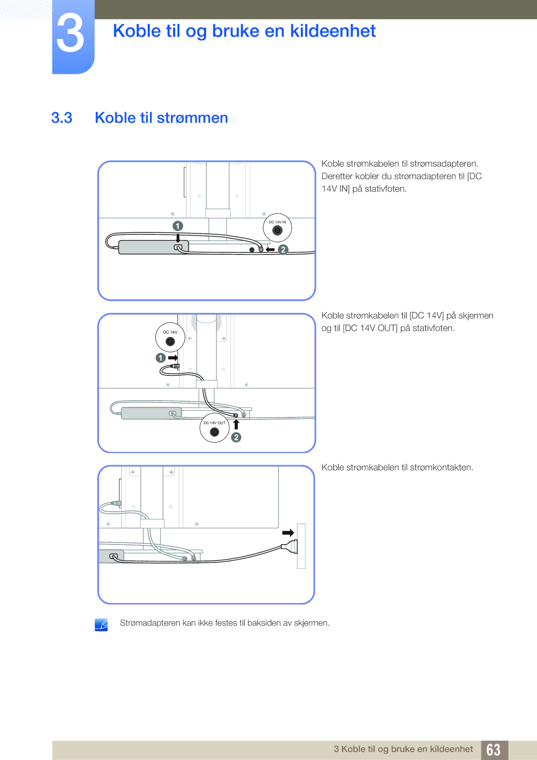 Samsung LF19TSCTBAN/EN, LF24TSCTBAN/EN, LF22TSCTBAN/EN manual Koble til strømmen 