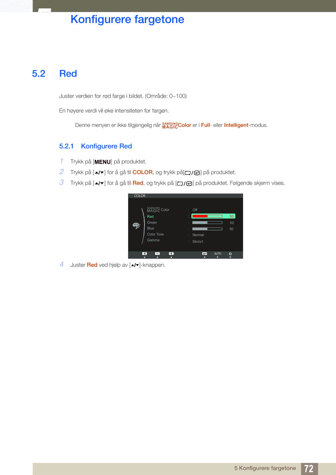 Samsung LF19TSCTBAN/EN, LF24TSCTBAN/EN, LF22TSCTBAN/EN manual Konfigurere Red 