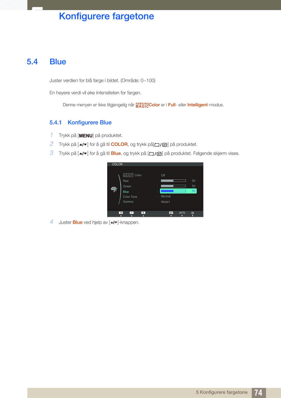 Samsung LF22TSCTBAN/EN, LF19TSCTBAN/EN, LF24TSCTBAN/EN manual Konfigurere Blue 