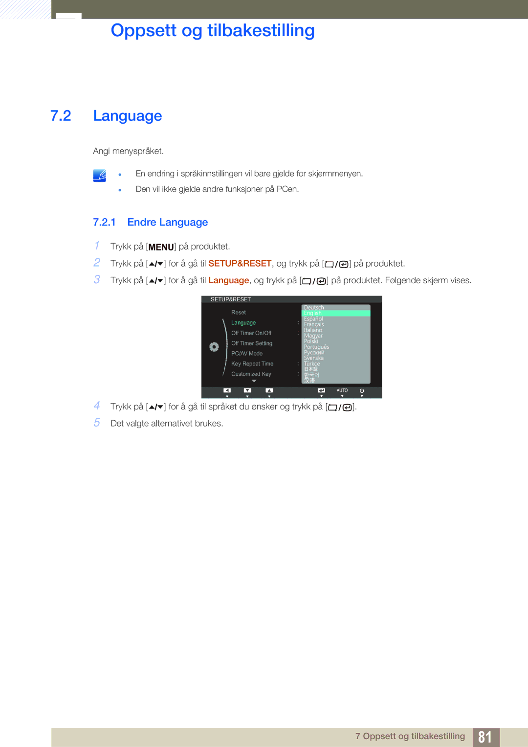 Samsung LF19TSCTBAN/EN, LF24TSCTBAN/EN, LF22TSCTBAN/EN manual Endre Language 