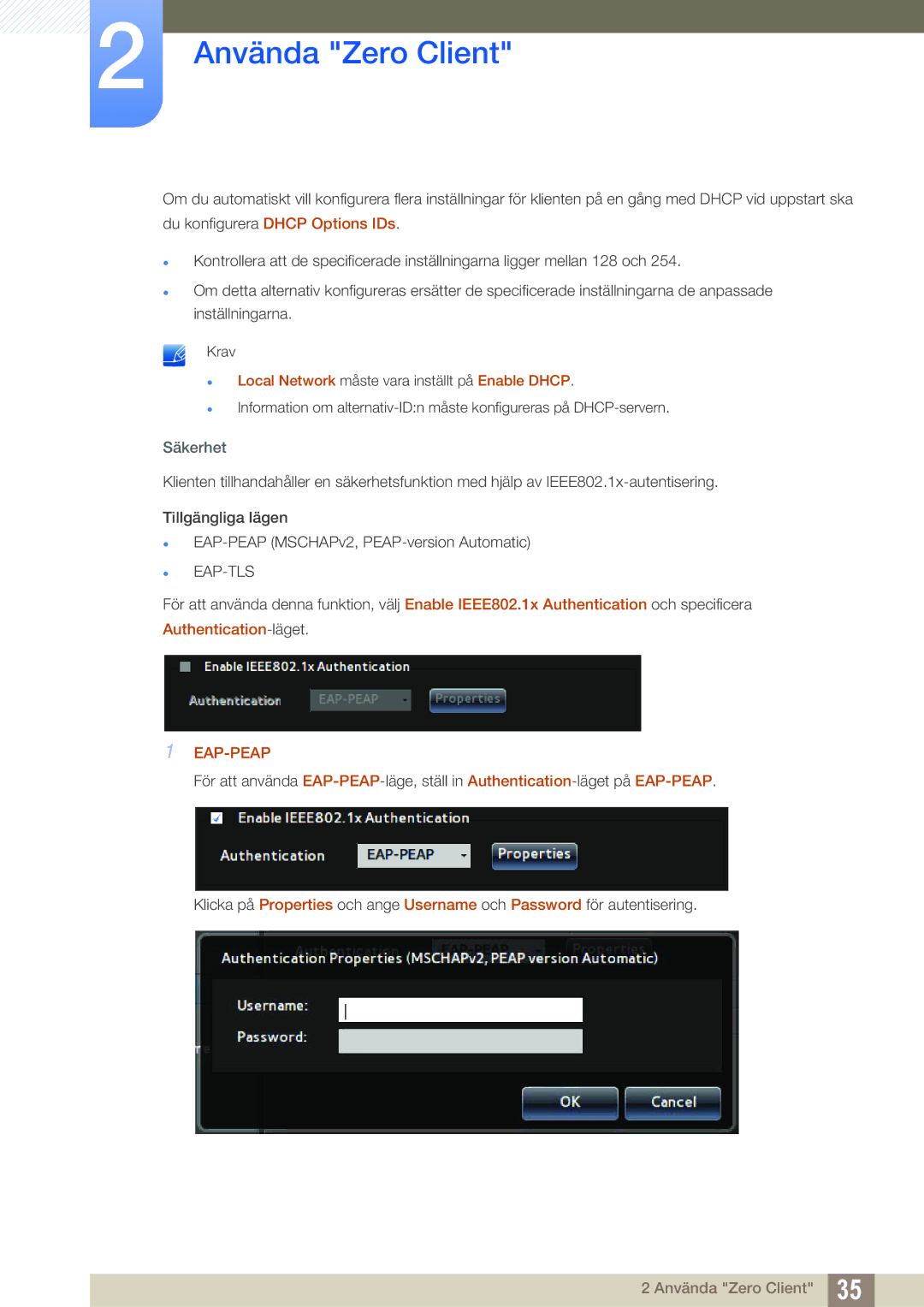 Samsung LF22TSCTBAN/EN, LF19TSCTBAN/EN, LF24TSCTBAN/EN manual  Local Network måste vara inställt på Enable Dhcp, Säkerhet 